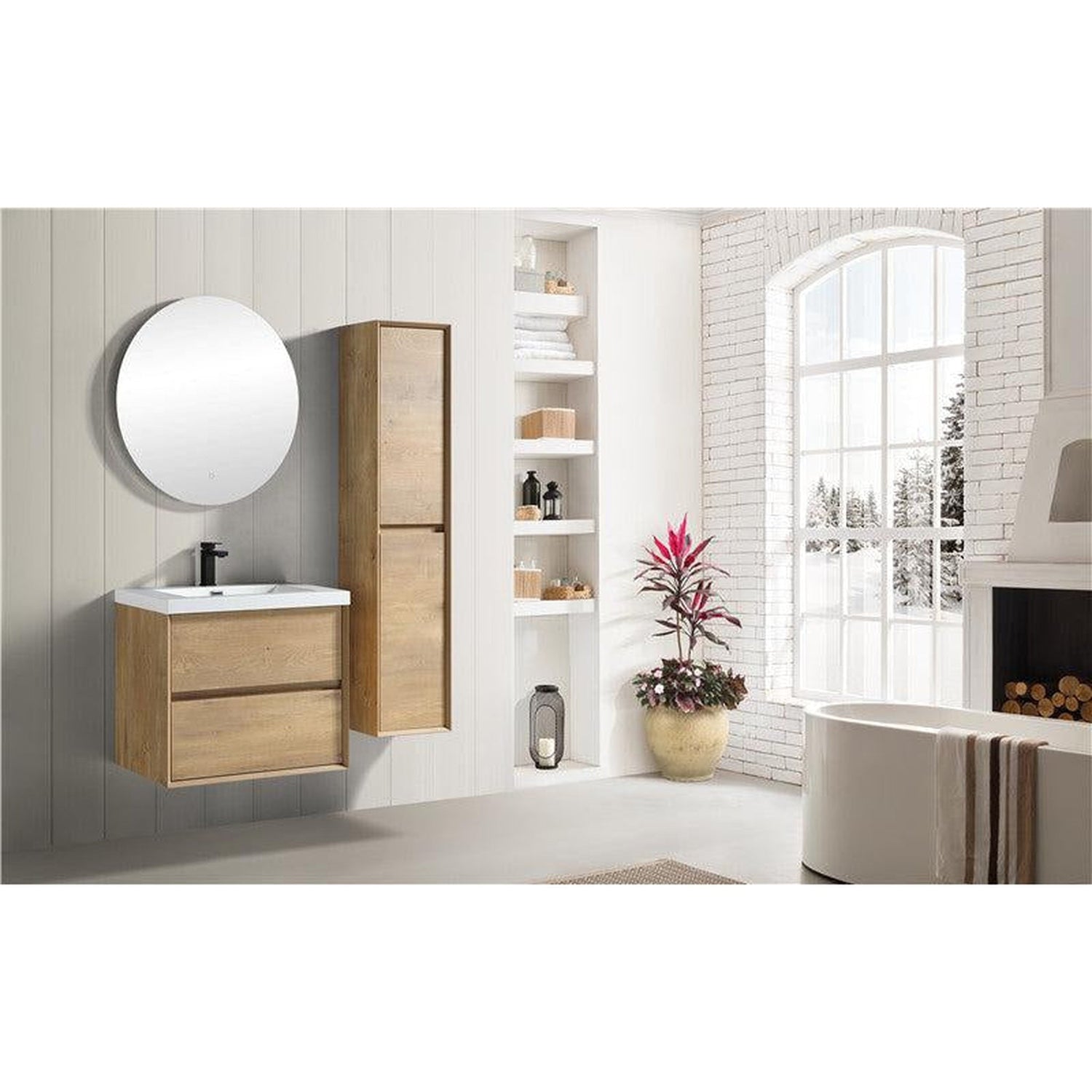 Noble 24&quot; White Oak Wall-Mounted Vanity With Single Reinforced White Acrylic Sink