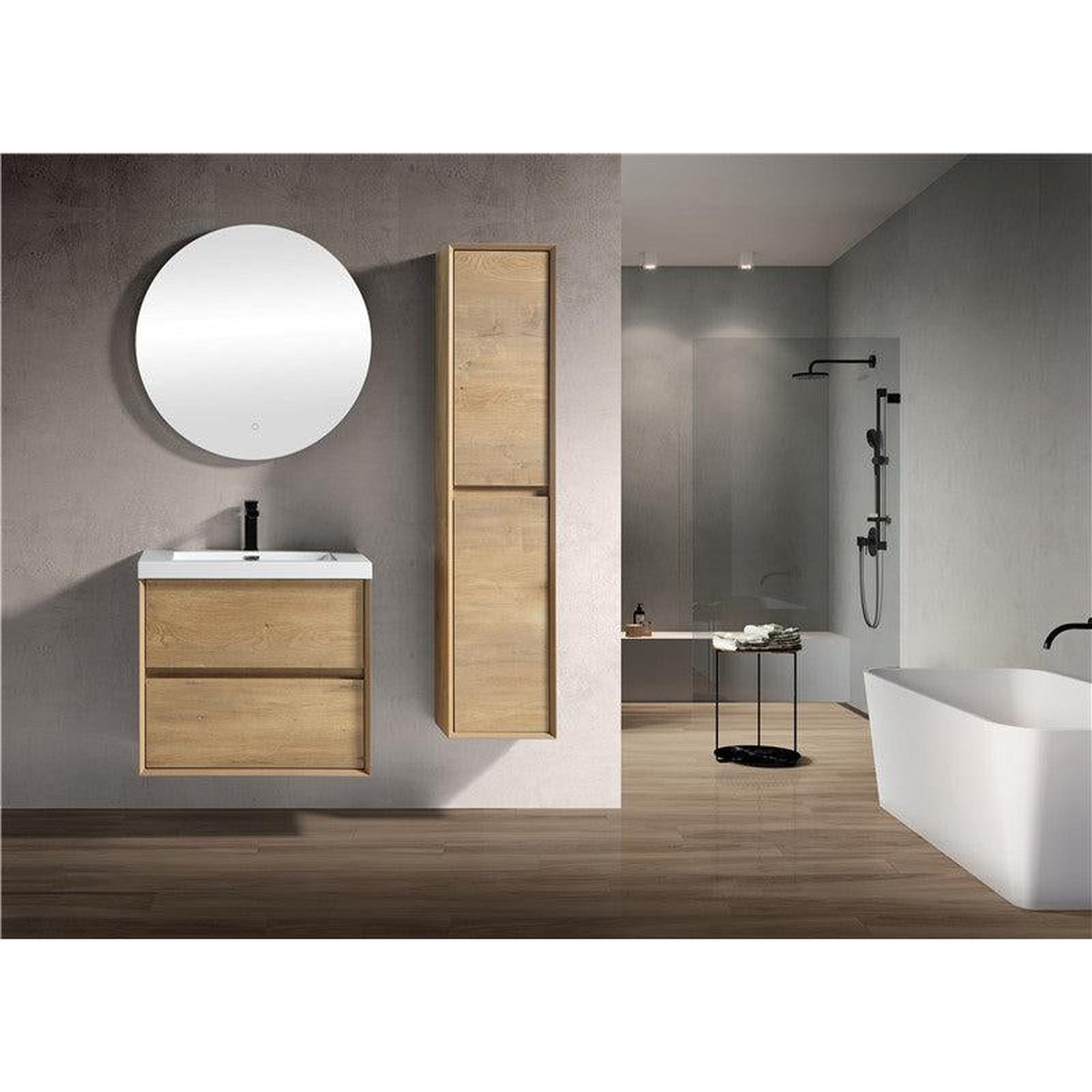 Noble 24&quot; White Oak Wall-Mounted Vanity With Single Reinforced White Acrylic Sink