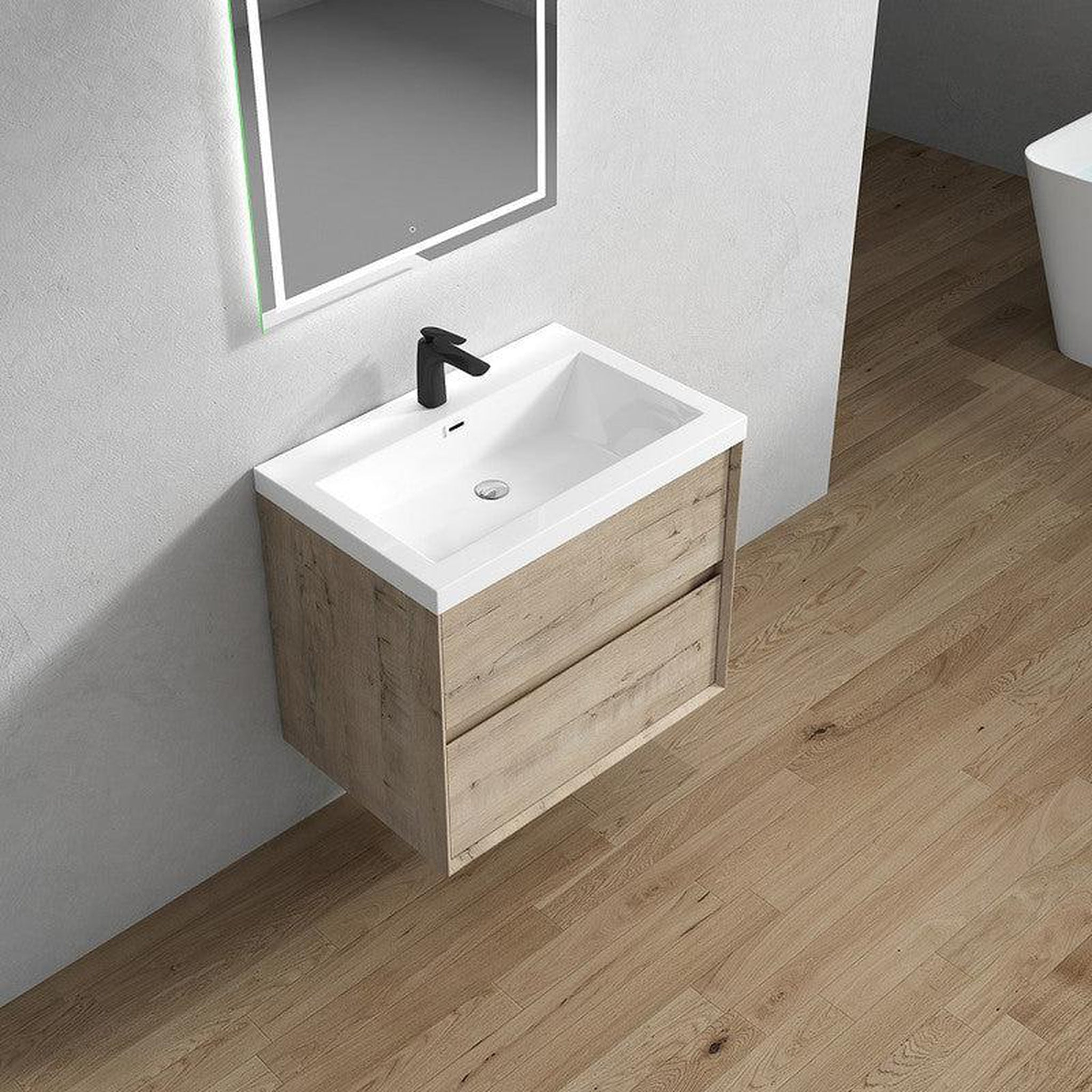 Noble 30&quot; Light Oak Wall-Mounted Vanity With Single Reinforced White Acrylic Sink