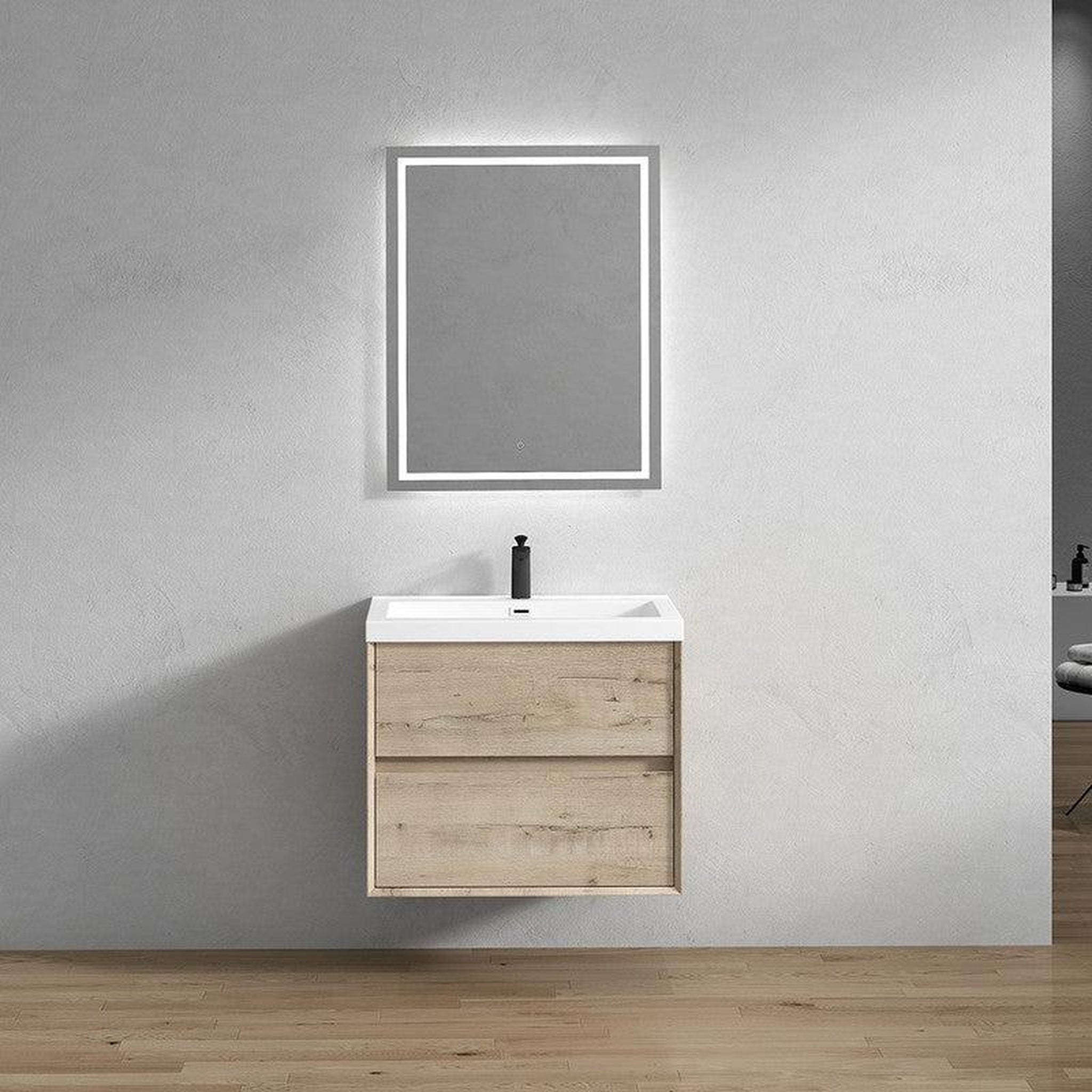 Noble 30&quot; Light Oak Wall-Mounted Vanity With Single Reinforced White Acrylic Sink