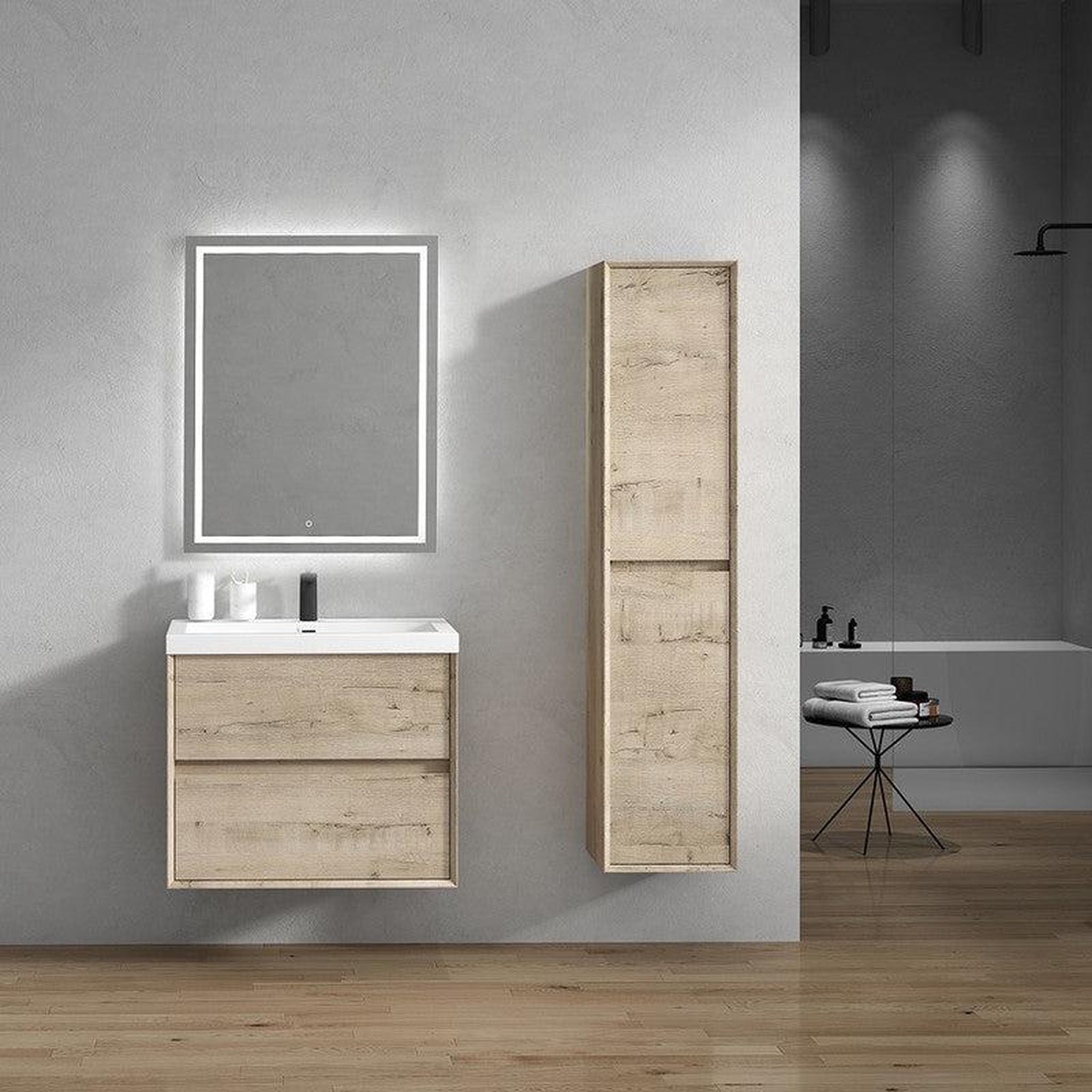 Noble 30&quot; Light Oak Wall-Mounted Vanity With Single Reinforced White Acrylic Sink