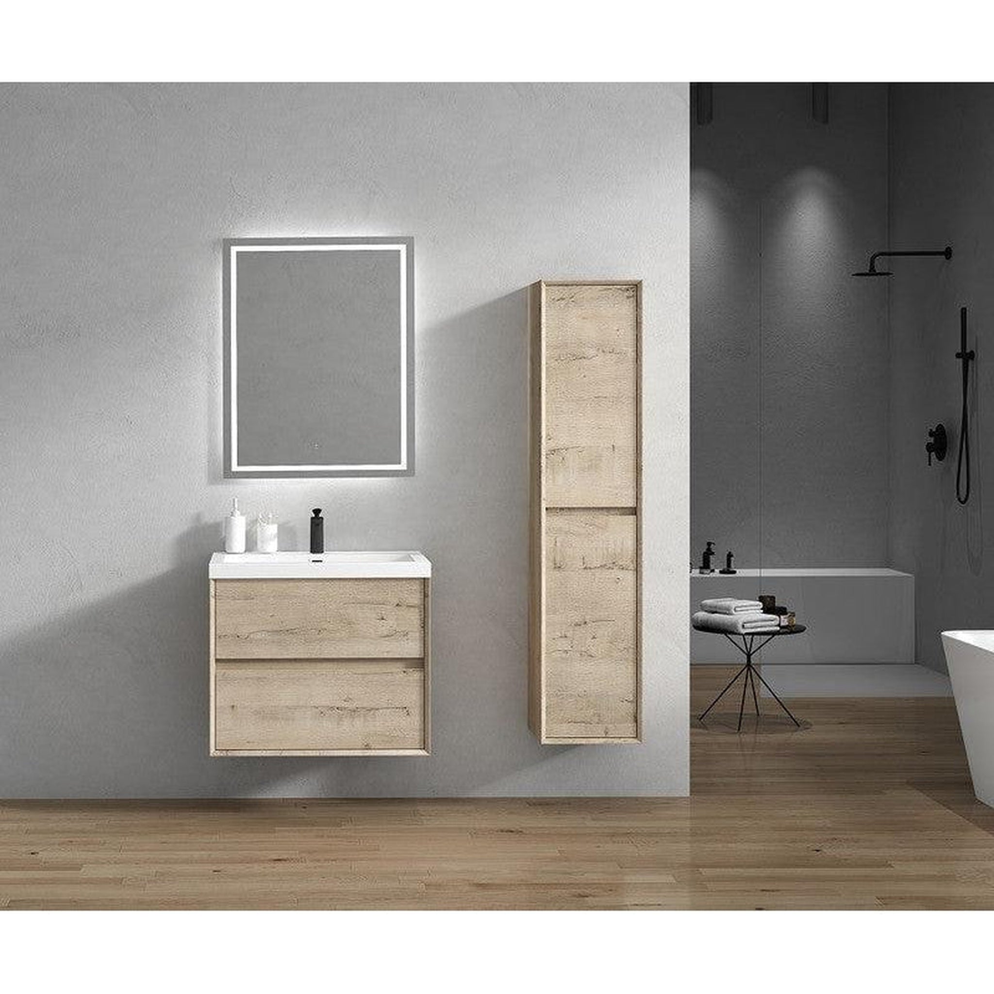 Noble 30&quot; Light Oak Wall-Mounted Vanity With Single Reinforced White Acrylic Sink