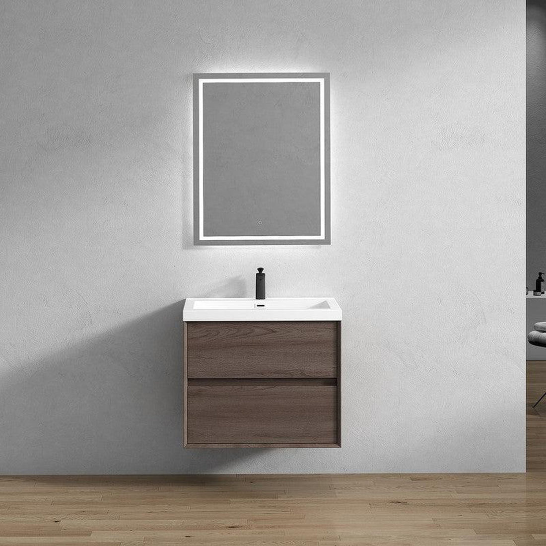 Noble 30&quot; Red Oak Wall-Mounted Vanity With Single Reinforced White Acrylic Sink