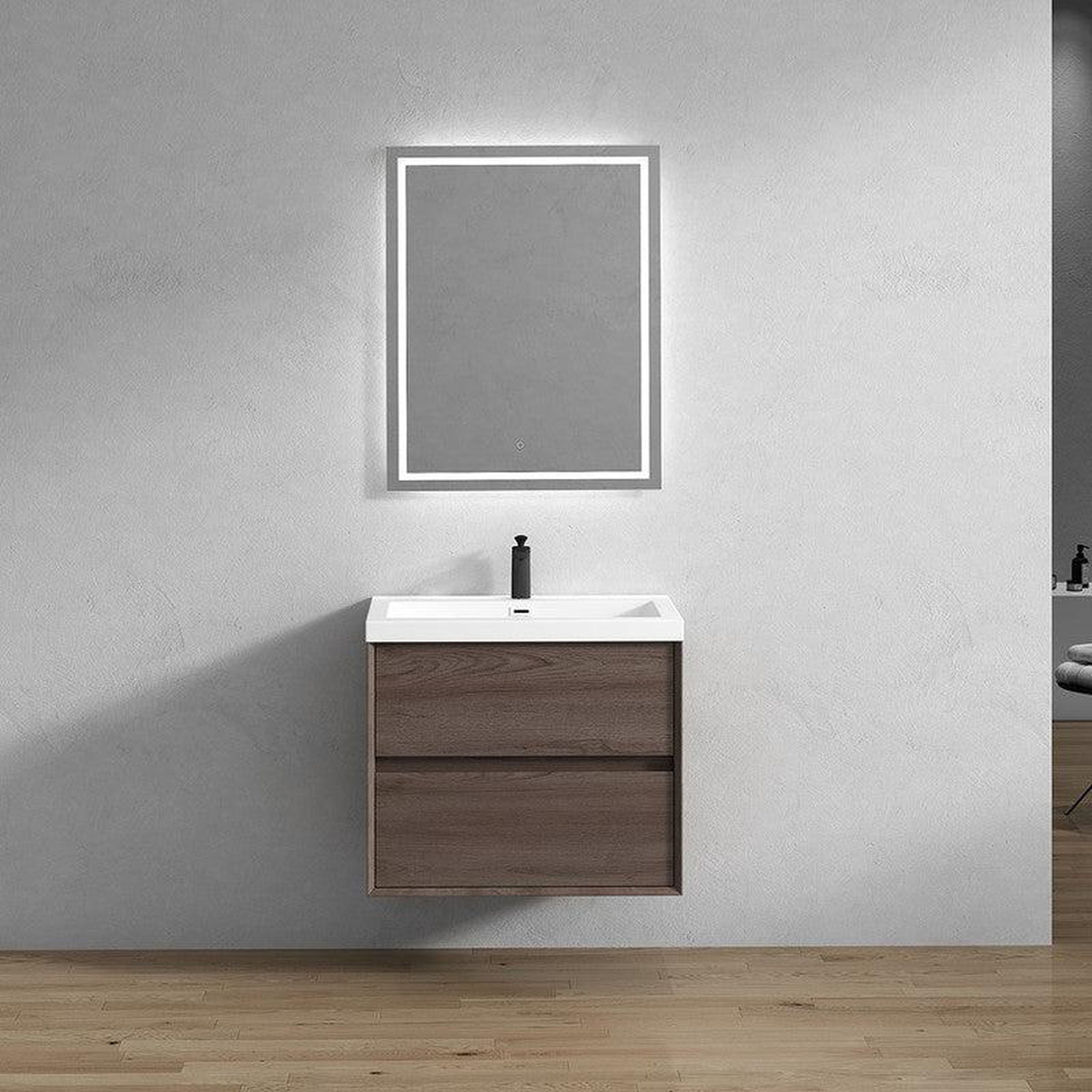 Noble 30&quot; Red Oak Wall-Mounted Vanity With Single Reinforced White Acrylic Sink