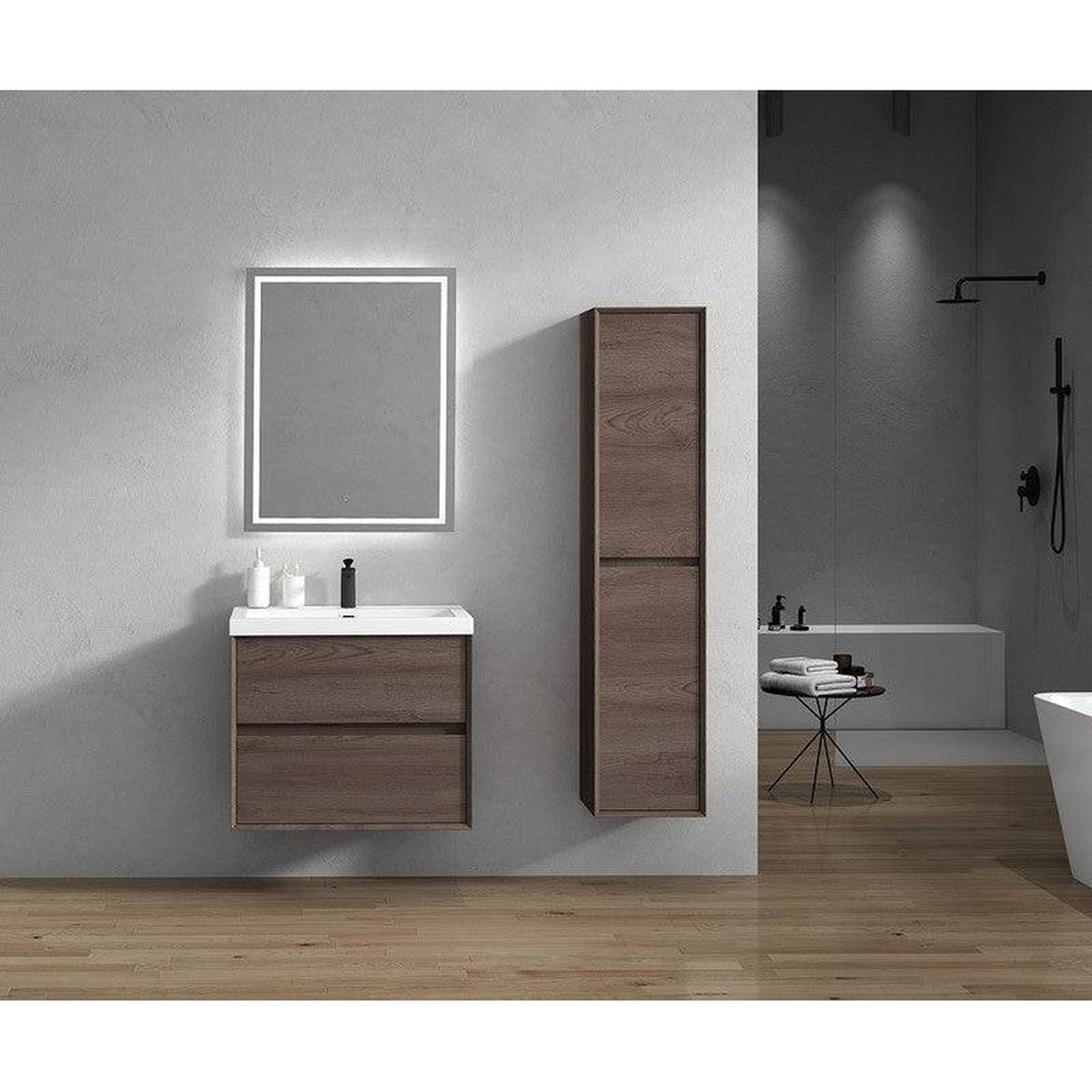 Noble 30&quot; Red Oak Wall-Mounted Vanity With Single Reinforced White Acrylic Sink