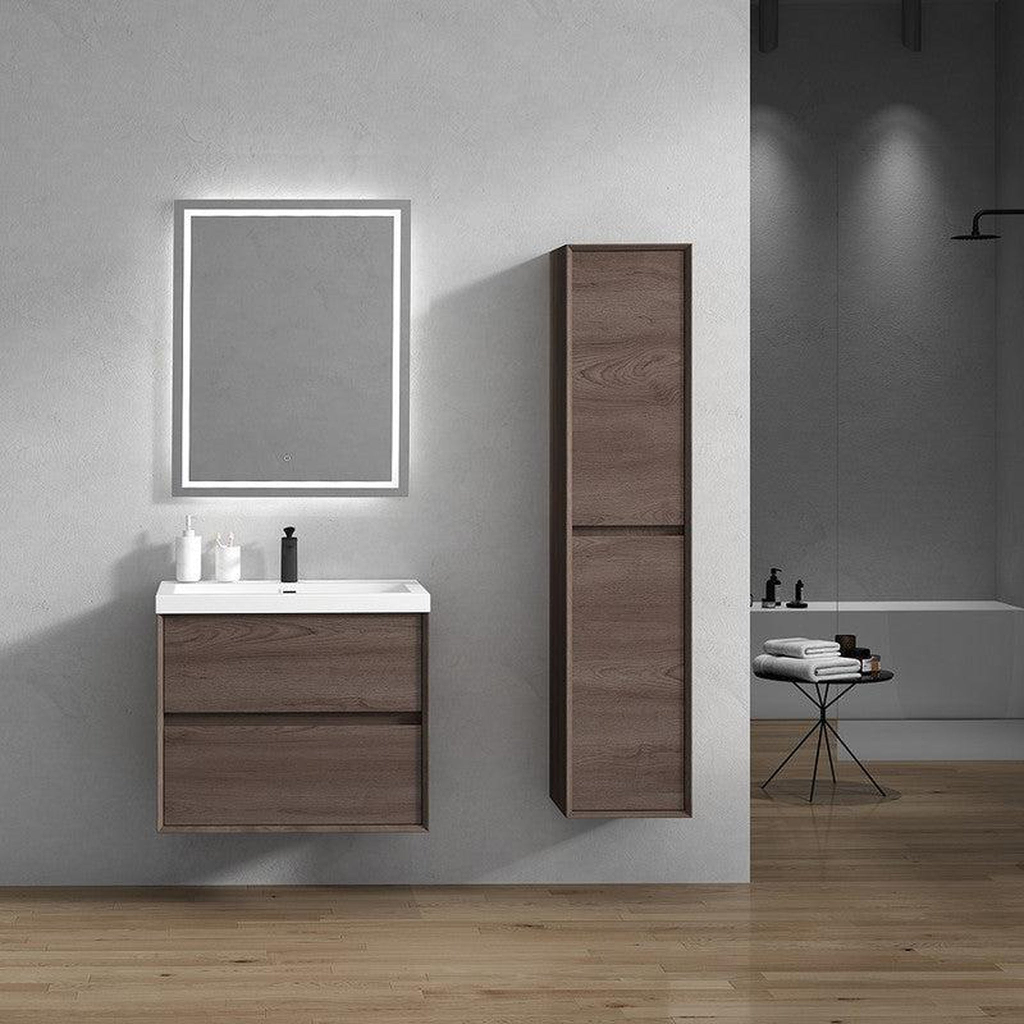 Noble 30&quot; Red Oak Wall-Mounted Vanity With Single Reinforced White Acrylic Sink