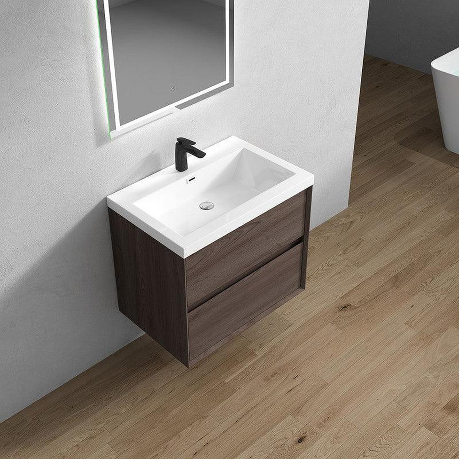 Noble 30&quot; Red Oak Wall-Mounted Vanity With Single Reinforced White Acrylic Sink