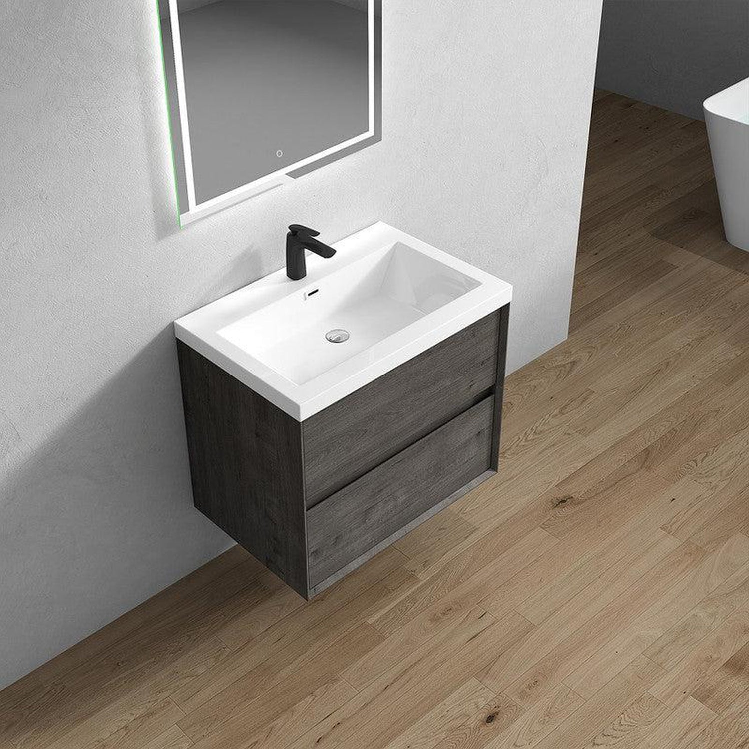 Noble 30&quot; Smoke Oak Wall-Mounted Vanity With Single Reinforced White Acrylic Sink