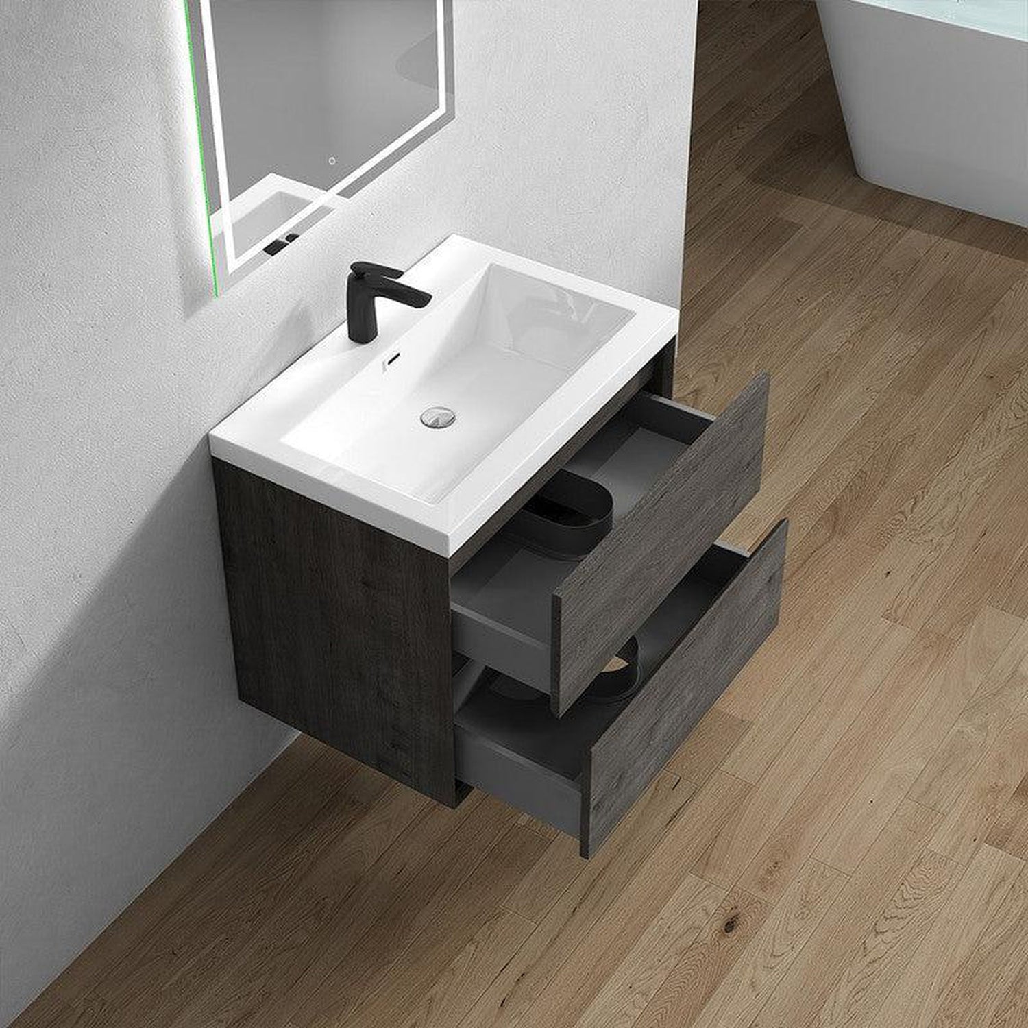 Noble 30&quot; Smoke Oak Wall-Mounted Vanity With Single Reinforced White Acrylic Sink