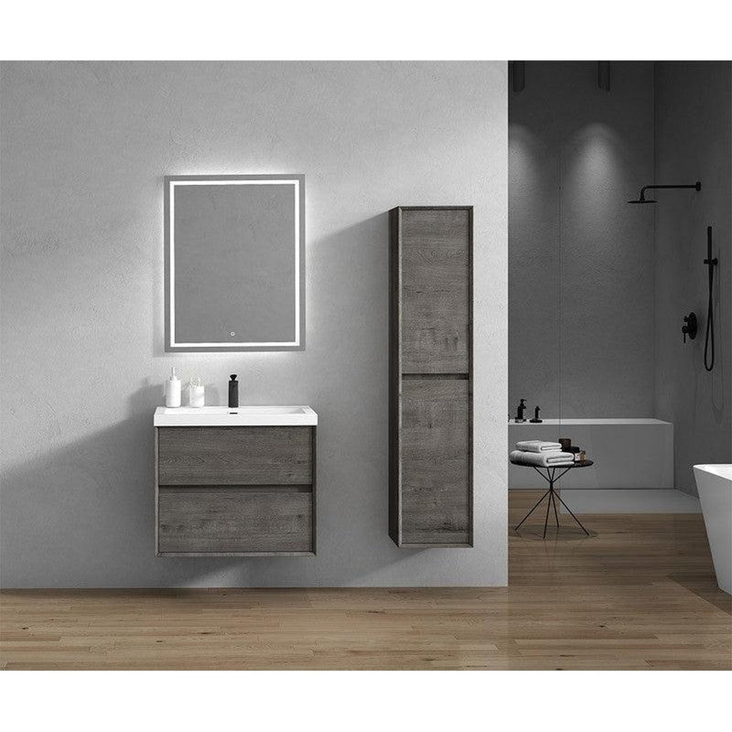 Noble 30&quot; Smoke Oak Wall-Mounted Vanity With Single Reinforced White Acrylic Sink