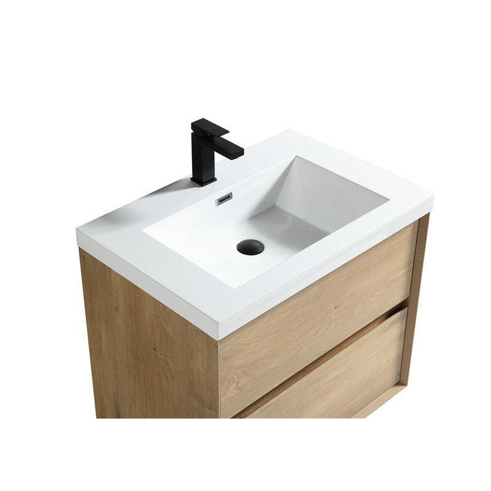 Noble 30&quot; White Oak Wall-Mounted Vanity With Single Reinforced White Acrylic Sink