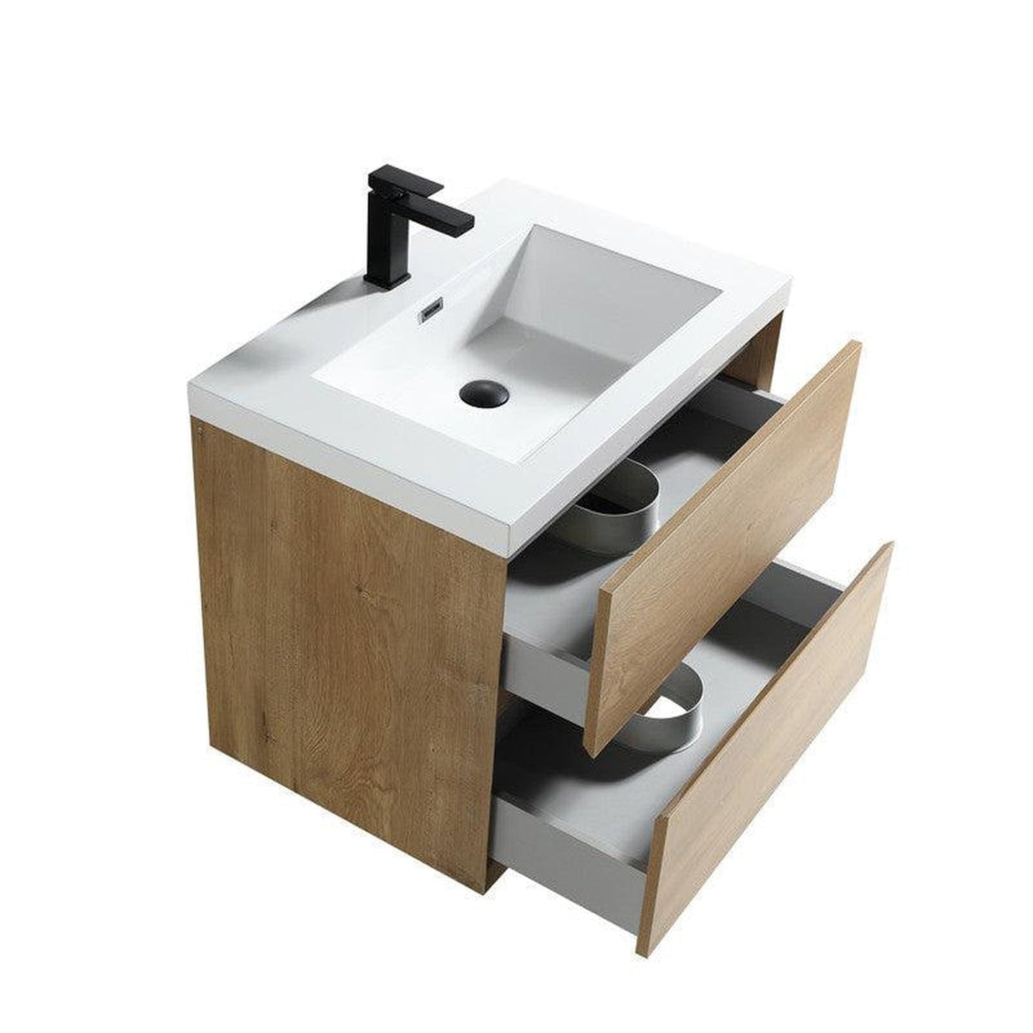 Noble 30&quot; White Oak Wall-Mounted Vanity With Single Reinforced White Acrylic Sink