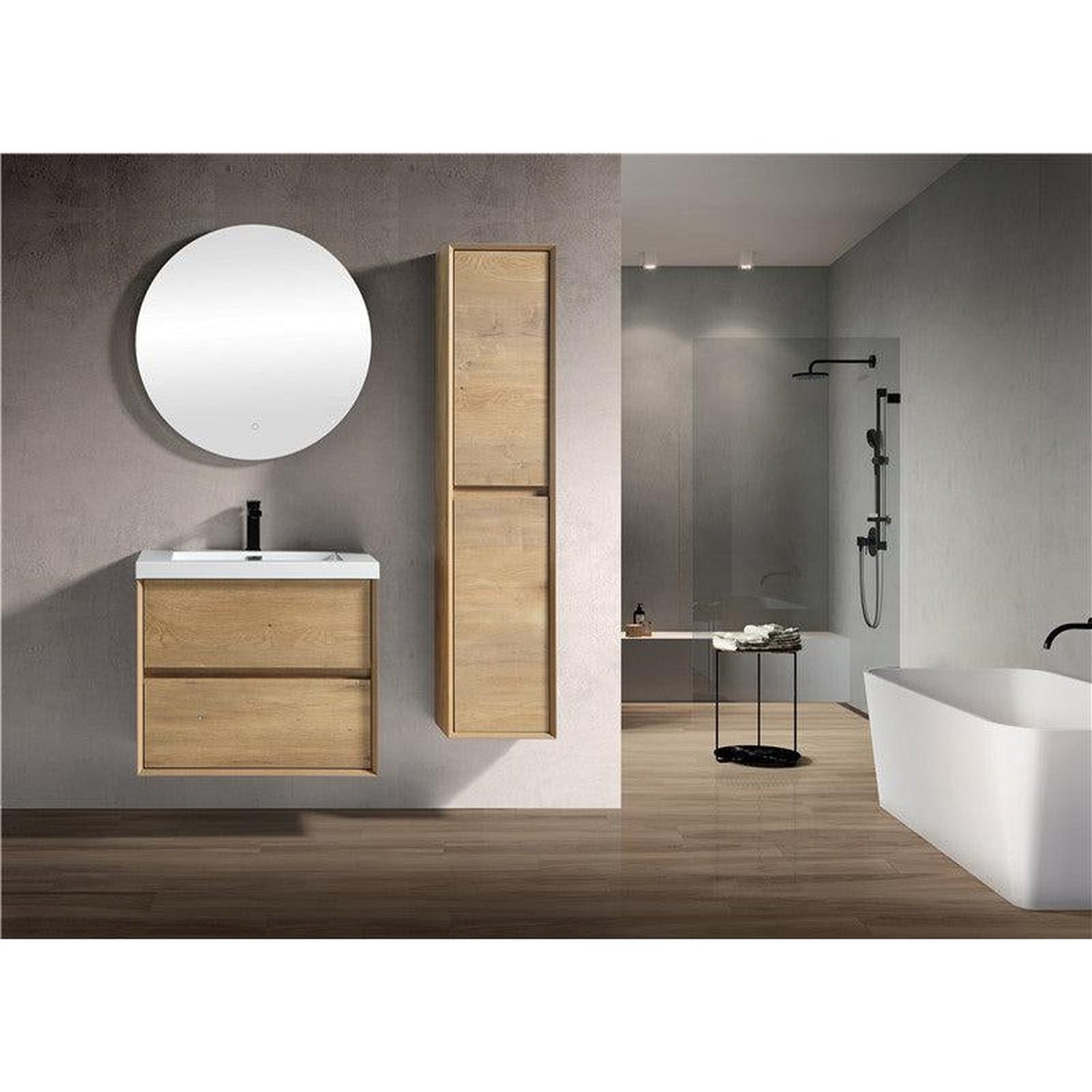 Noble 30&quot; White Oak Wall-Mounted Vanity With Single Reinforced White Acrylic Sink