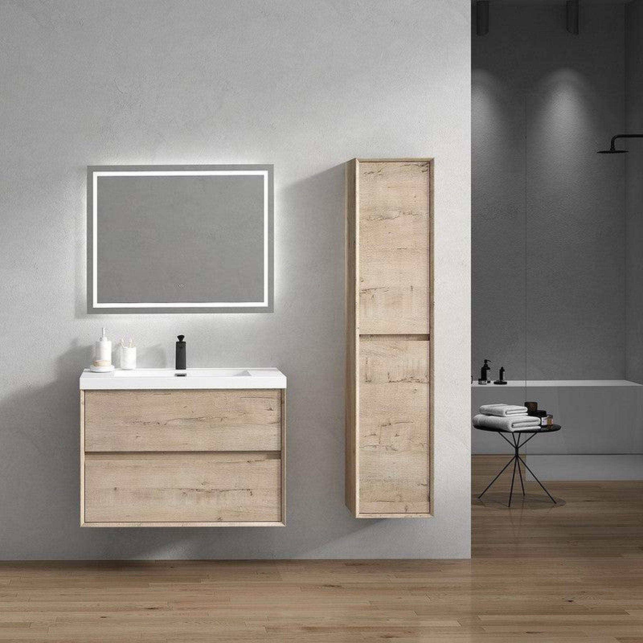 Noble 36&quot; Light Oak Wall-Mounted Vanity With Single Reinforced White Acrylic Sink