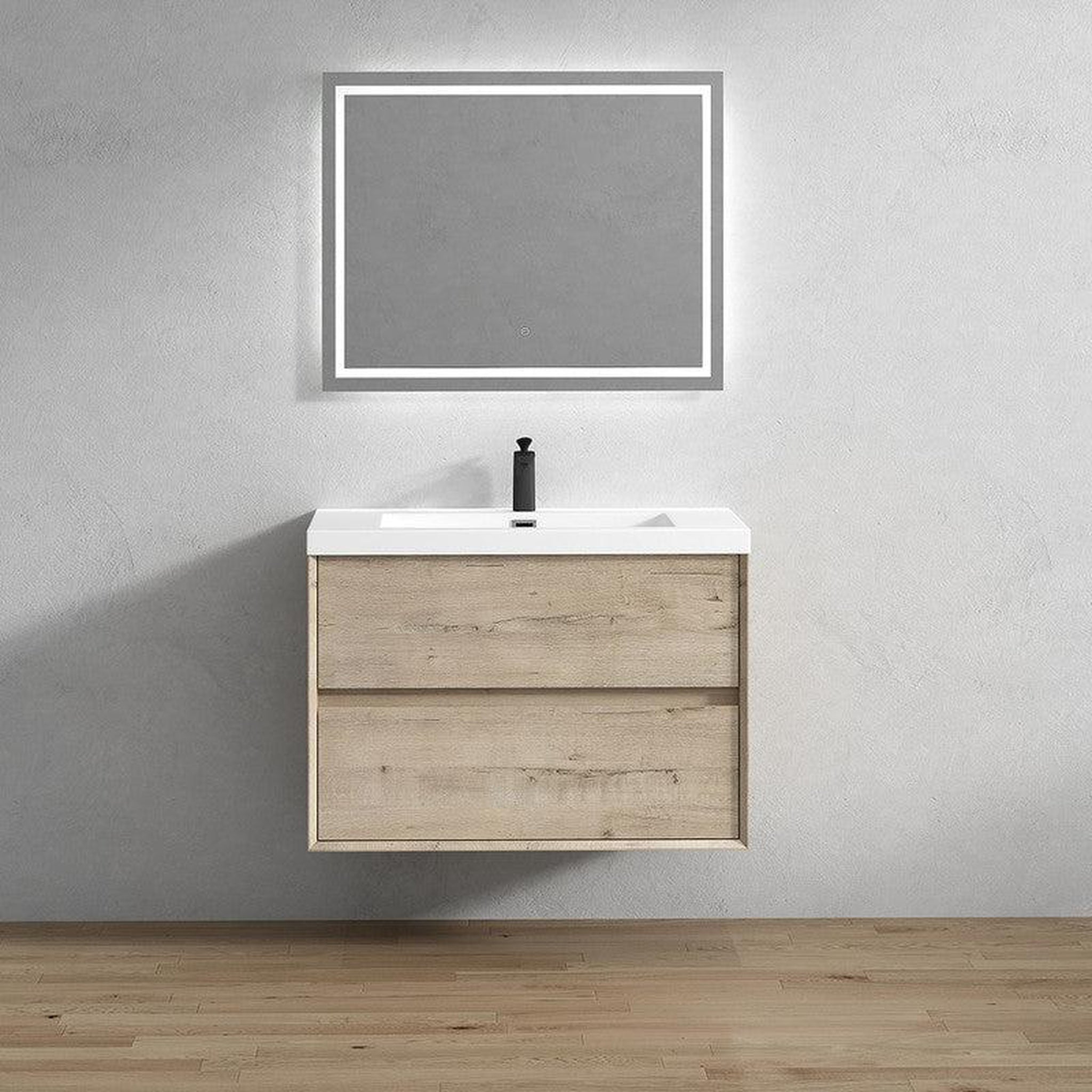 Noble 36&quot; Light Oak Wall-Mounted Vanity With Single Reinforced White Acrylic Sink