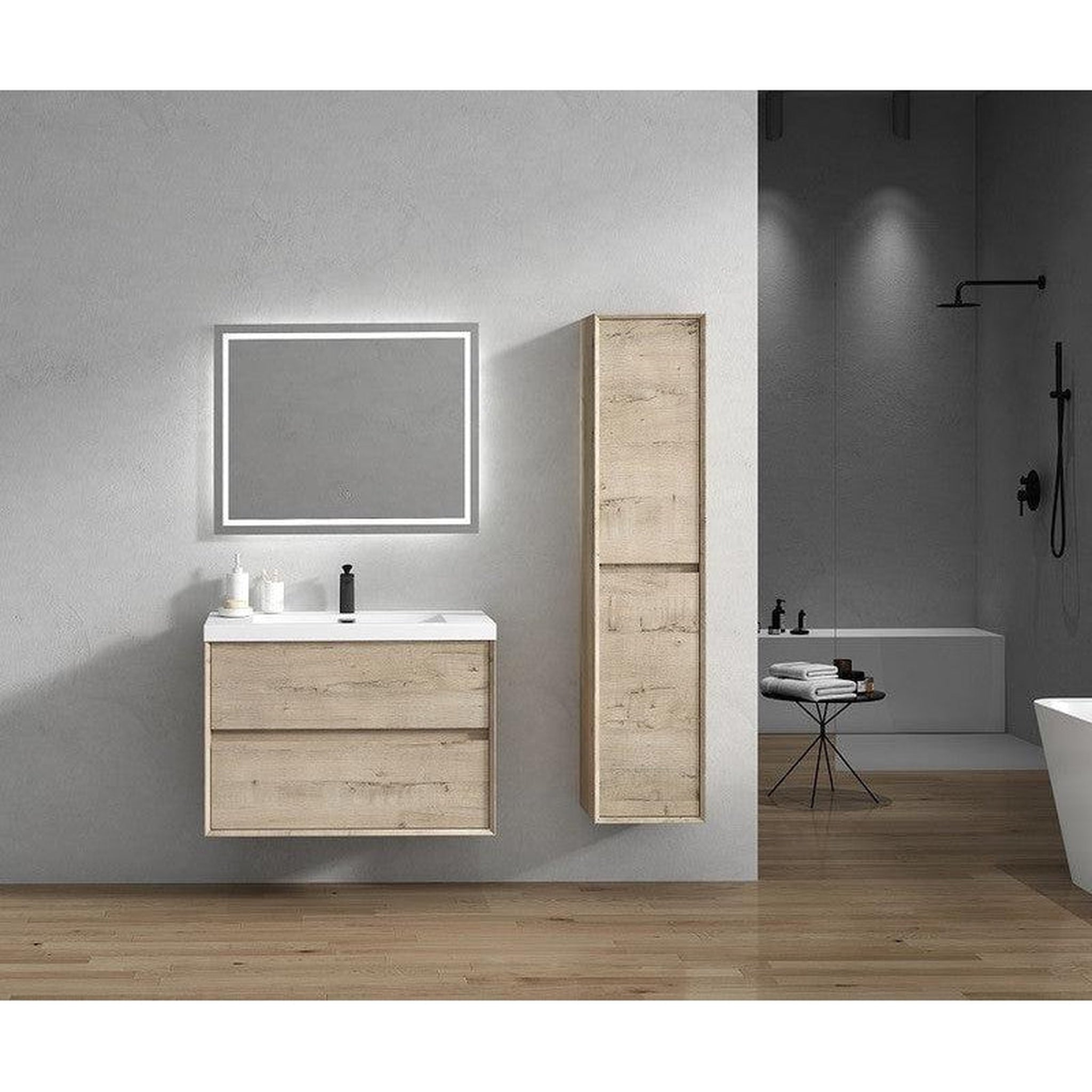 Noble 36&quot; Light Oak Wall-Mounted Vanity With Single Reinforced White Acrylic Sink