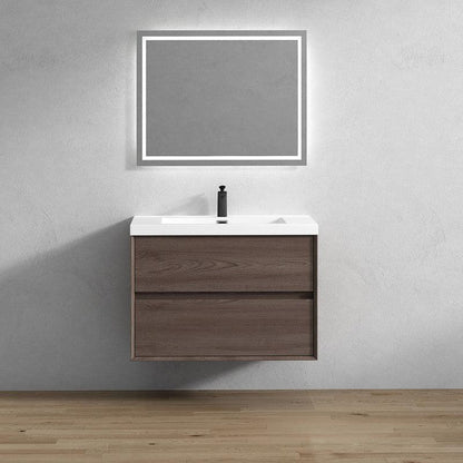 Noble 36&quot; Red Oak Wall-Mounted Vanity With Single Reinforced White Acrylic Sink