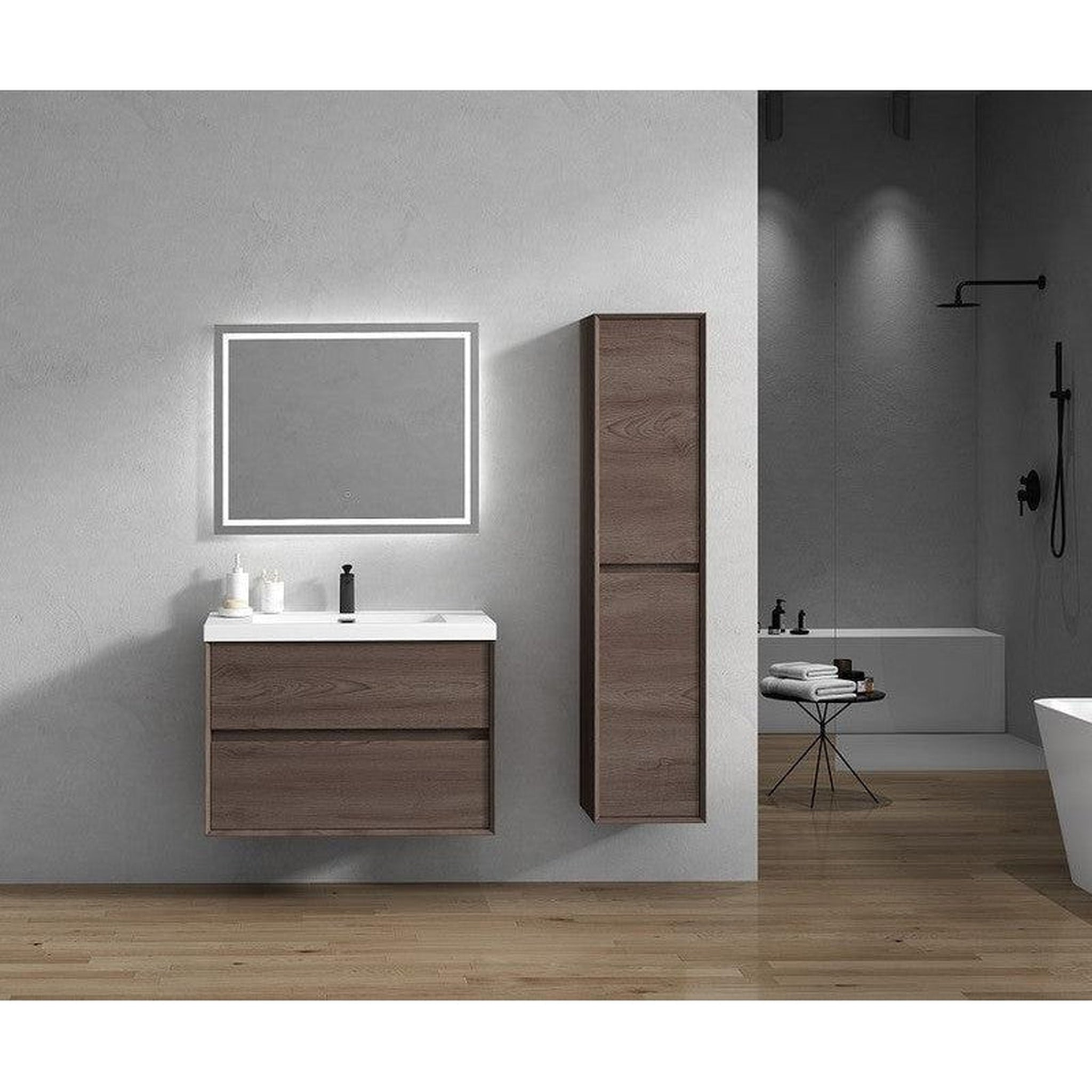 Noble 36&quot; Red Oak Wall-Mounted Vanity With Single Reinforced White Acrylic Sink