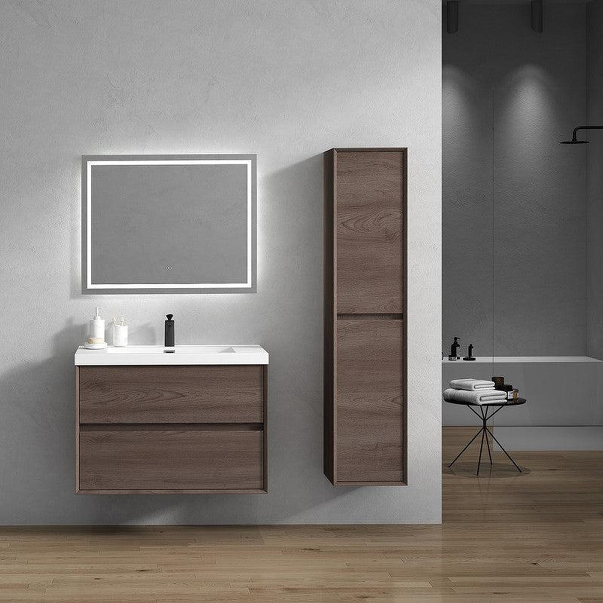 Noble 36&quot; Red Oak Wall-Mounted Vanity With Single Reinforced White Acrylic Sink