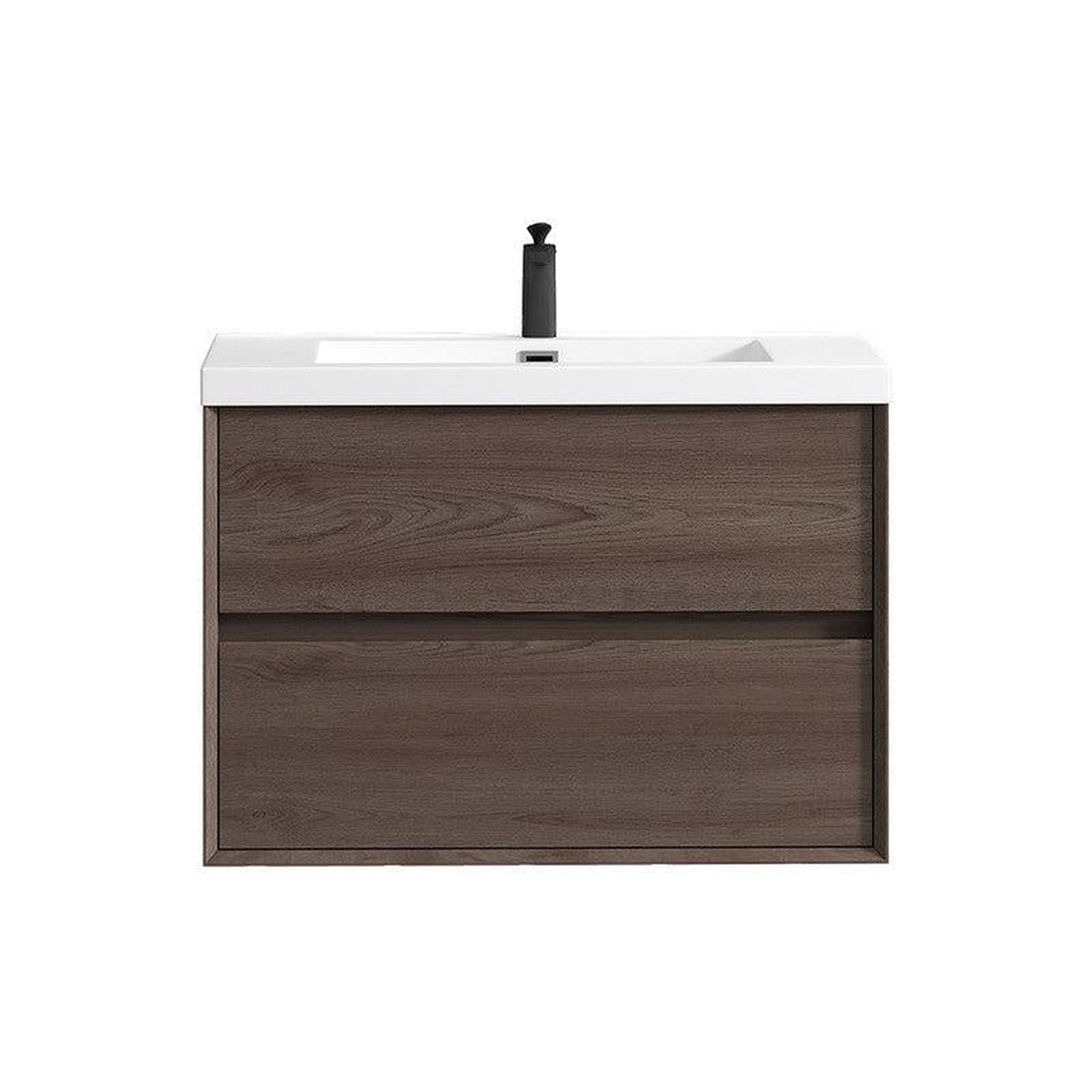 Noble 36&quot; Red Oak Wall-Mounted Vanity With Single Reinforced White Acrylic Sink