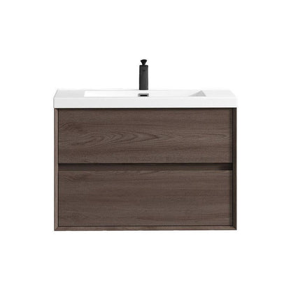 Noble 36&quot; Red Oak Wall-Mounted Vanity With Single Reinforced White Acrylic Sink