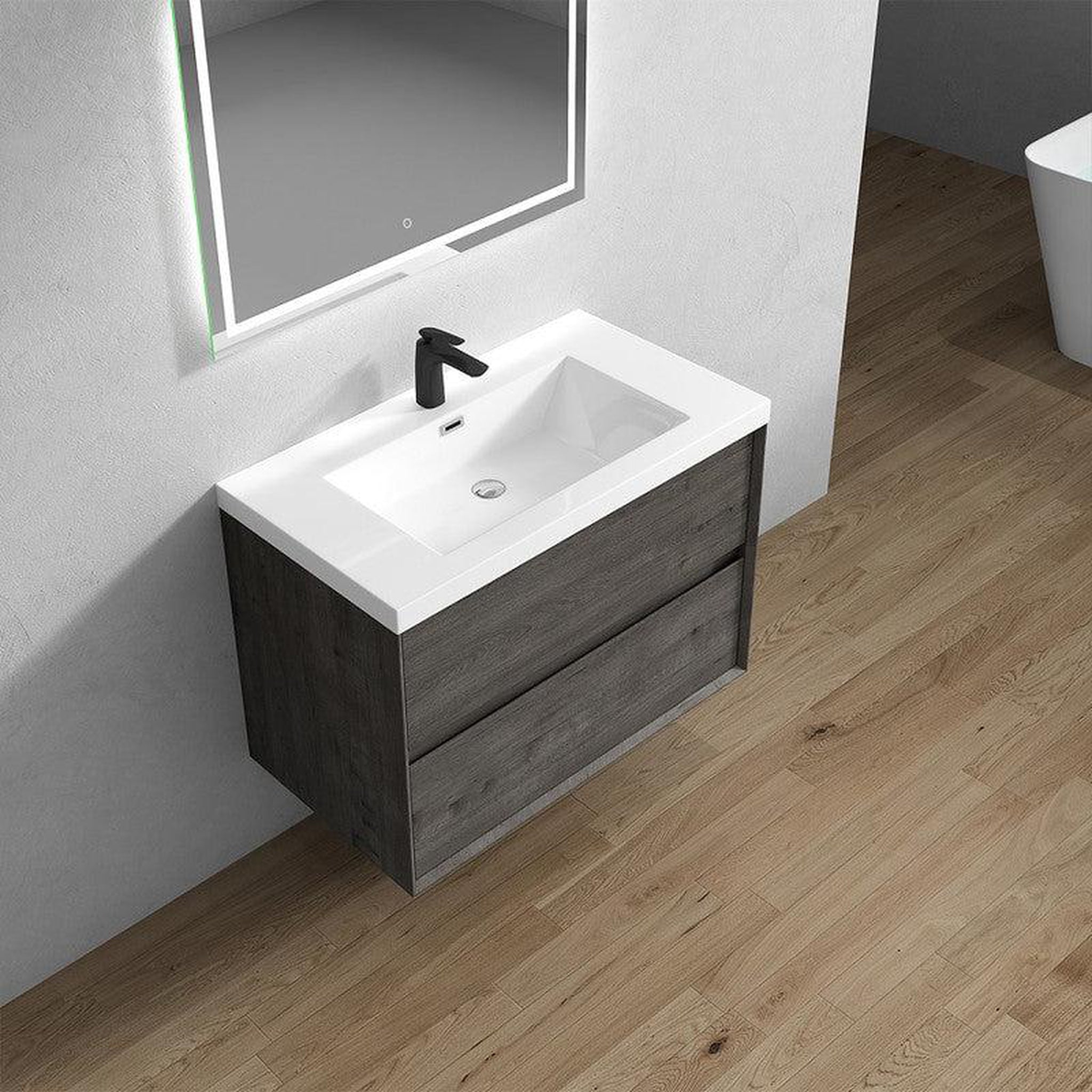 Noble 36&quot; Smoke Oak Wall-Mounted Vanity With Single Reinforced White Acrylic Sink