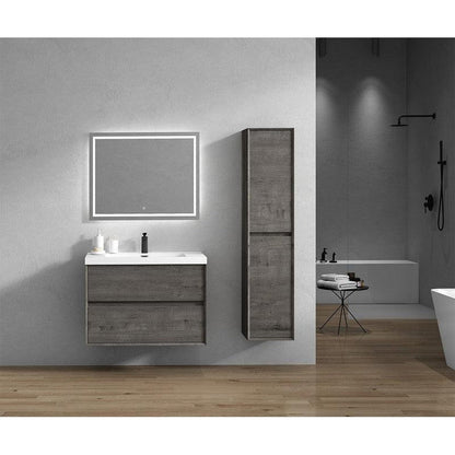 Noble 36&quot; Smoke Oak Wall-Mounted Vanity With Single Reinforced White Acrylic Sink