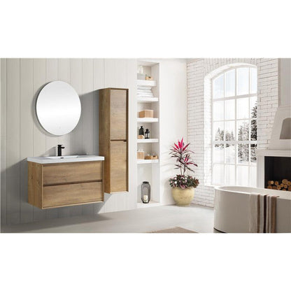 Noble 36&quot; White Oak Wall-Mounted Vanity With Single Reinforced White Acrylic Sink