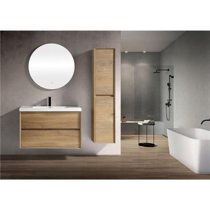 Noble 36&quot; White Oak Wall-Mounted Vanity With Single Reinforced White Acrylic Sink