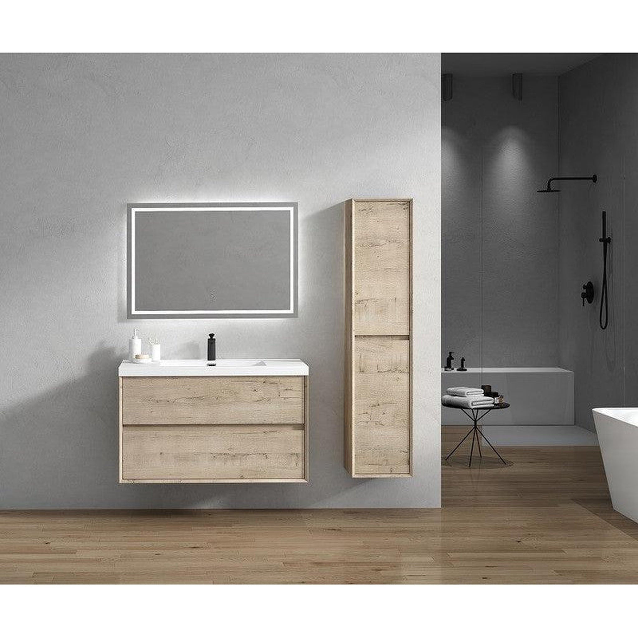 Noble 42&quot; Light Oak Wall-Mounted Vanity With Single Reinforced White Acrylic Sink