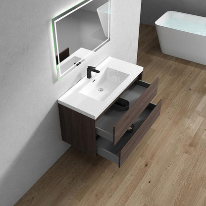 Noble 42&quot; Red Oak Wall-Mounted Vanity With Single Reinforced White Acrylic Sink