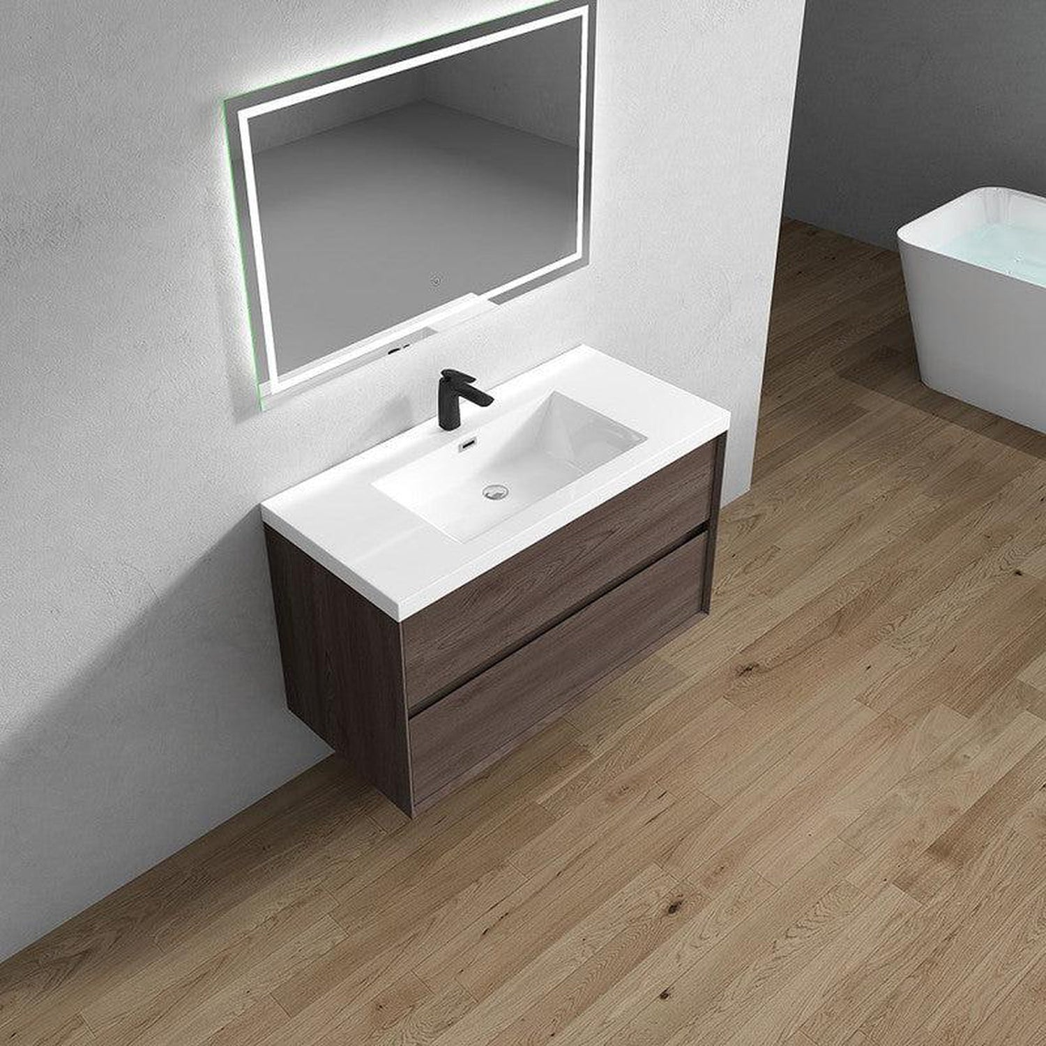 Noble 42&quot; Red Oak Wall-Mounted Vanity With Single Reinforced White Acrylic Sink