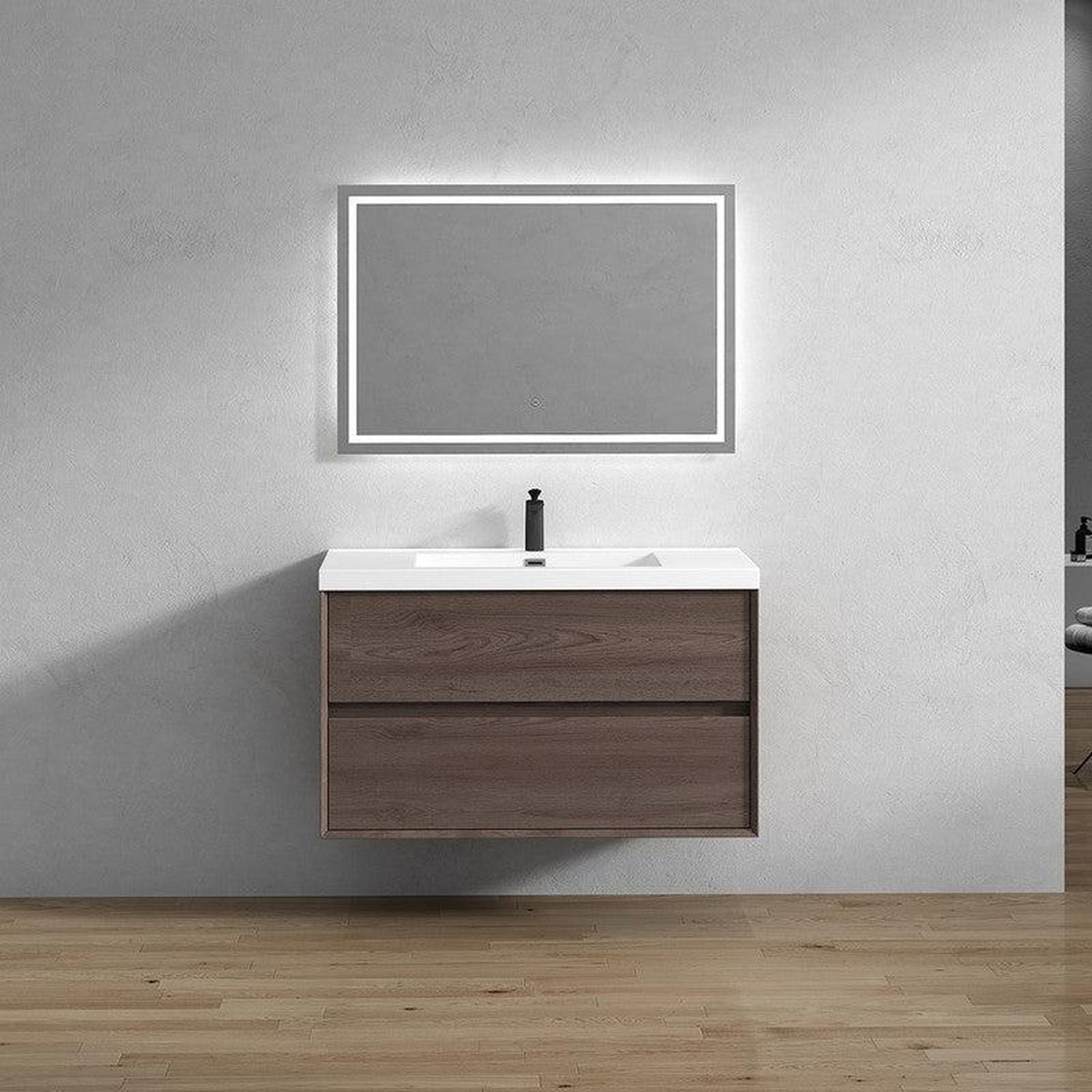 Noble 42&quot; Red Oak Wall-Mounted Vanity With Single Reinforced White Acrylic Sink