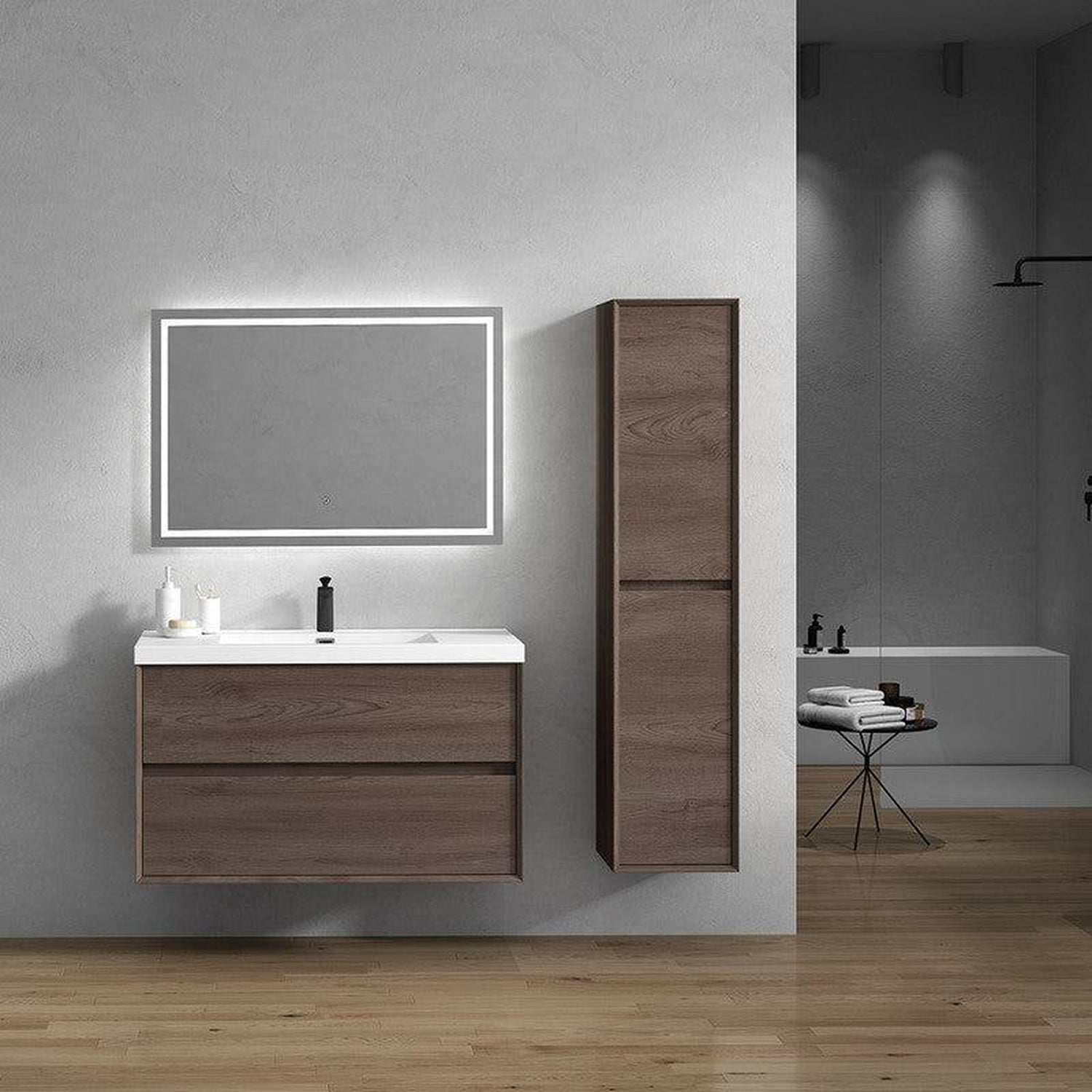 Noble 42&quot; Red Oak Wall-Mounted Vanity With Single Reinforced White Acrylic Sink