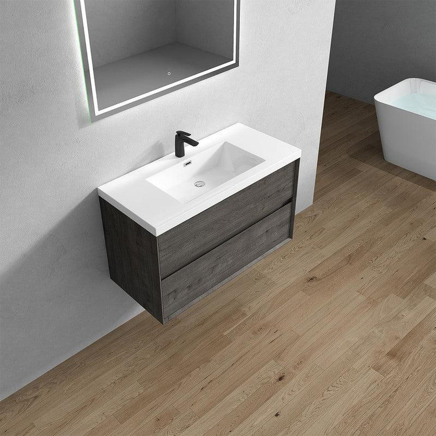 Noble 42&quot; Smoke Oak Wall-Mounted Vanity With Single Reinforced White Acrylic Sink