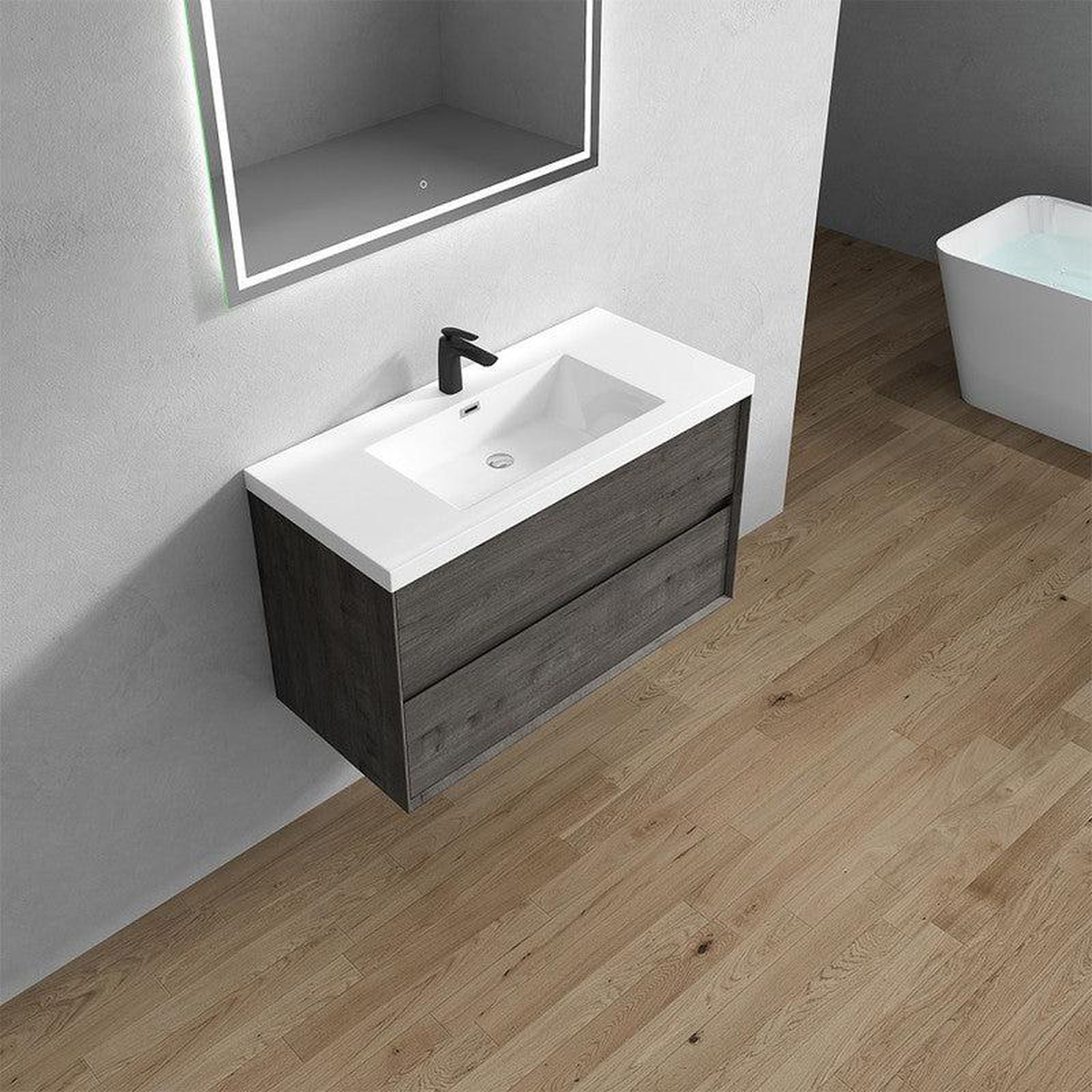 Noble 42&quot; Smoke Oak Wall-Mounted Vanity With Single Reinforced White Acrylic Sink