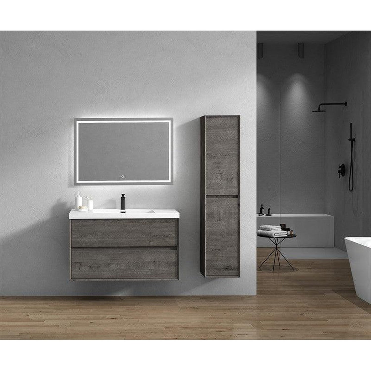 Noble 42&quot; Smoke Oak Wall-Mounted Vanity With Single Reinforced White Acrylic Sink