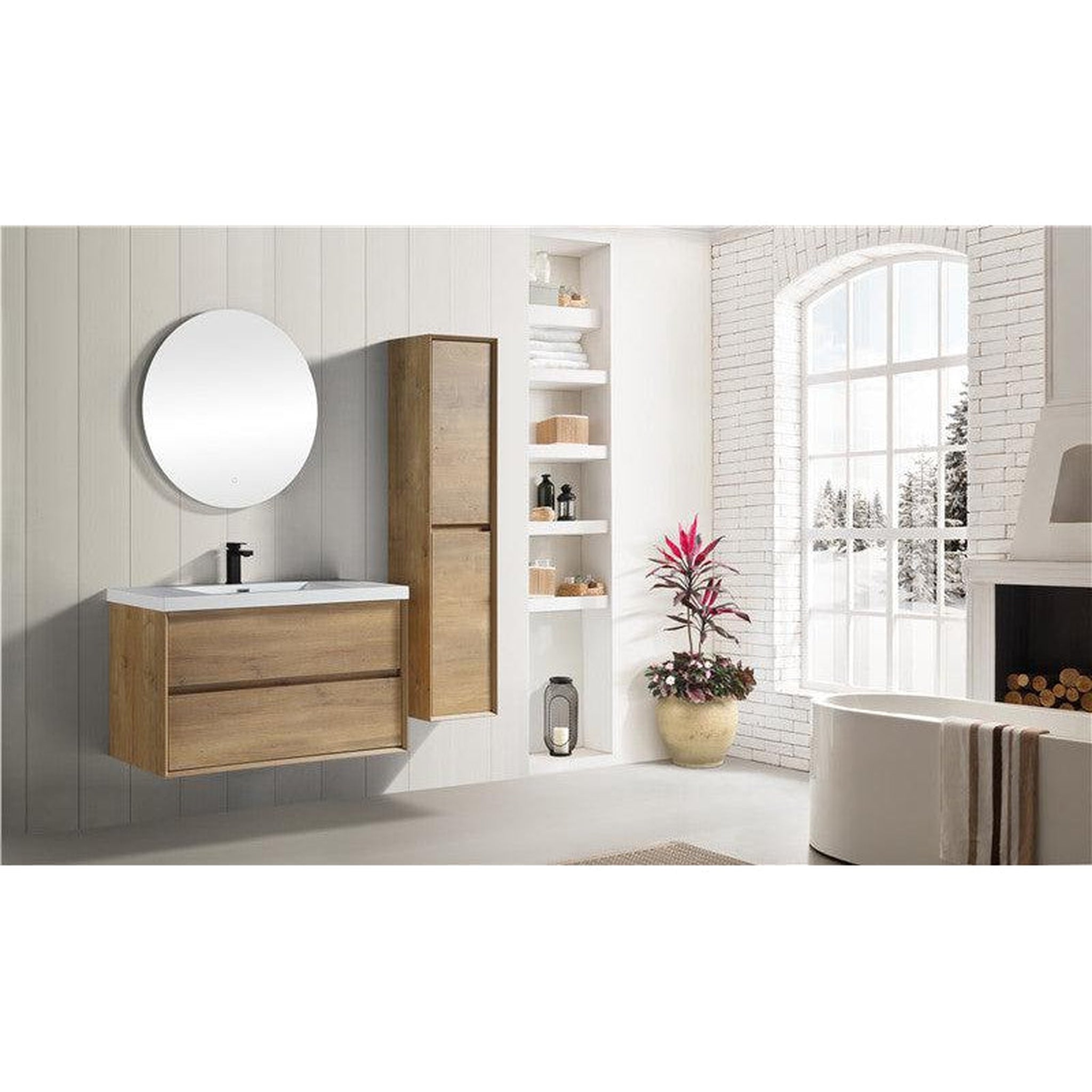 Noble 42&quot; White Oak Wall-Mounted Vanity With Single Reinforced White Acrylic Sink