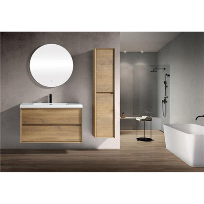 Noble 42&quot; White Oak Wall-Mounted Vanity With Single Reinforced White Acrylic Sink