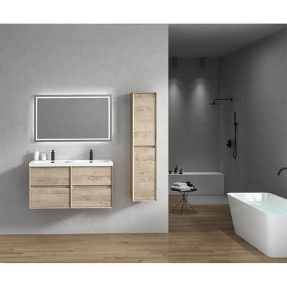 Noble 48&quot; Light Oak Wall-Mounted Modern Vanity With Double Reinforced White Acrylic Sinks