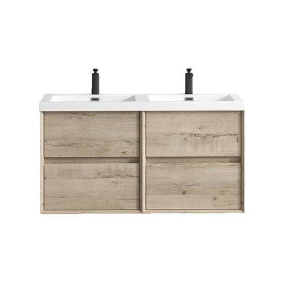 Noble 48&quot; Light Oak Wall-Mounted Modern Vanity With Double Reinforced White Acrylic Sinks