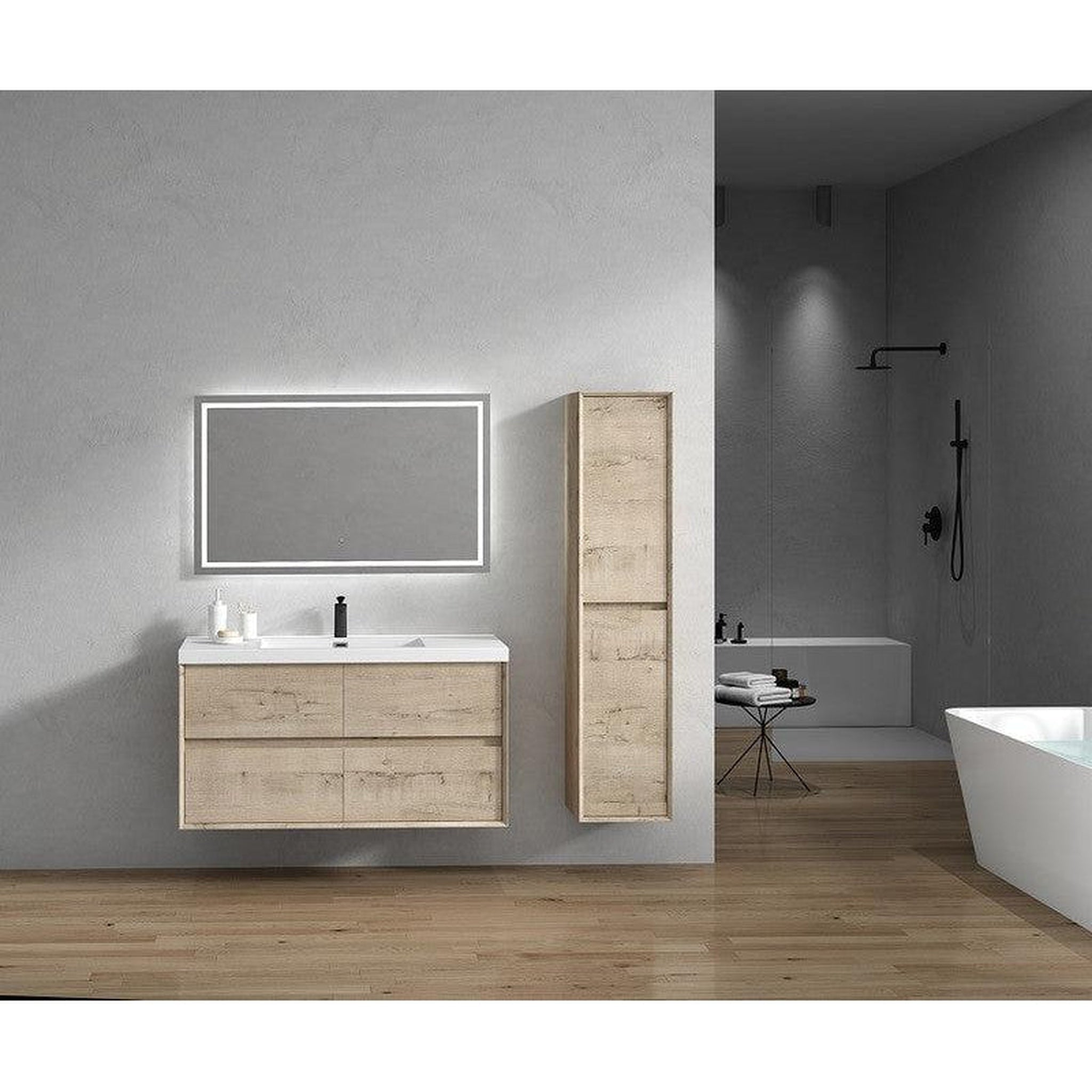 Noble 48&quot; Light Oak Wall-Mounted Modern Vanity With Single Reinforced White Acrylic Sink