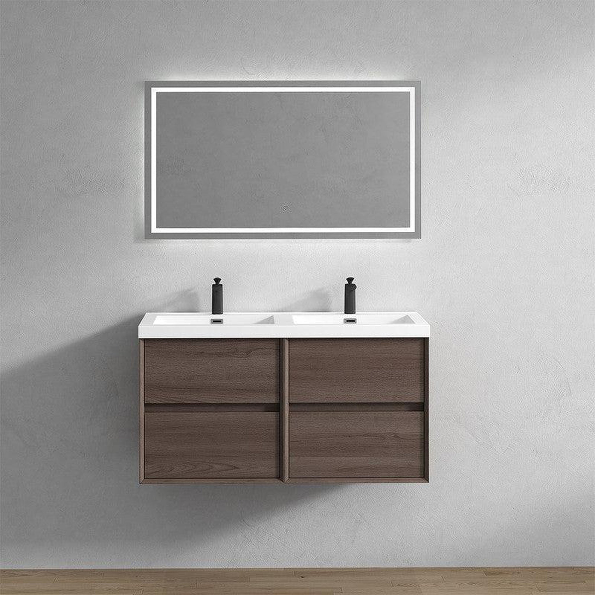 Noble 48&quot; Red Oak Wall-Mounted Modern Vanity With Double Reinforced White Acrylic Sinks