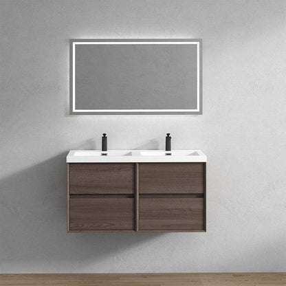 Noble 48&quot; Red Oak Wall-Mounted Modern Vanity With Double Reinforced White Acrylic Sinks