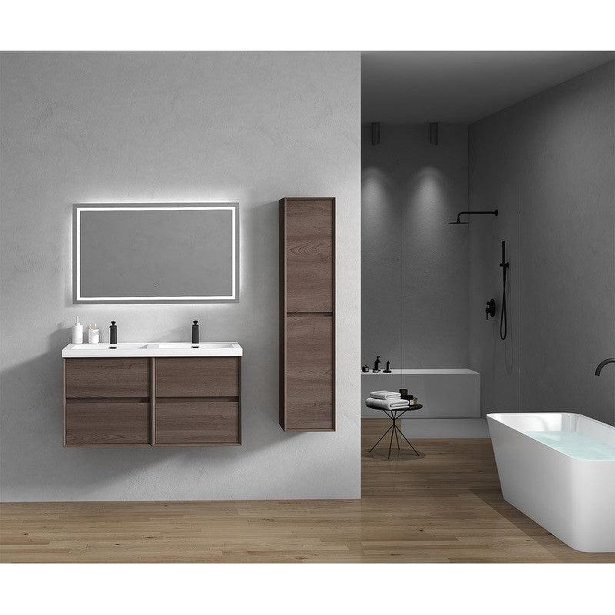 Noble 48&quot; Red Oak Wall-Mounted Modern Vanity With Double Reinforced White Acrylic Sinks