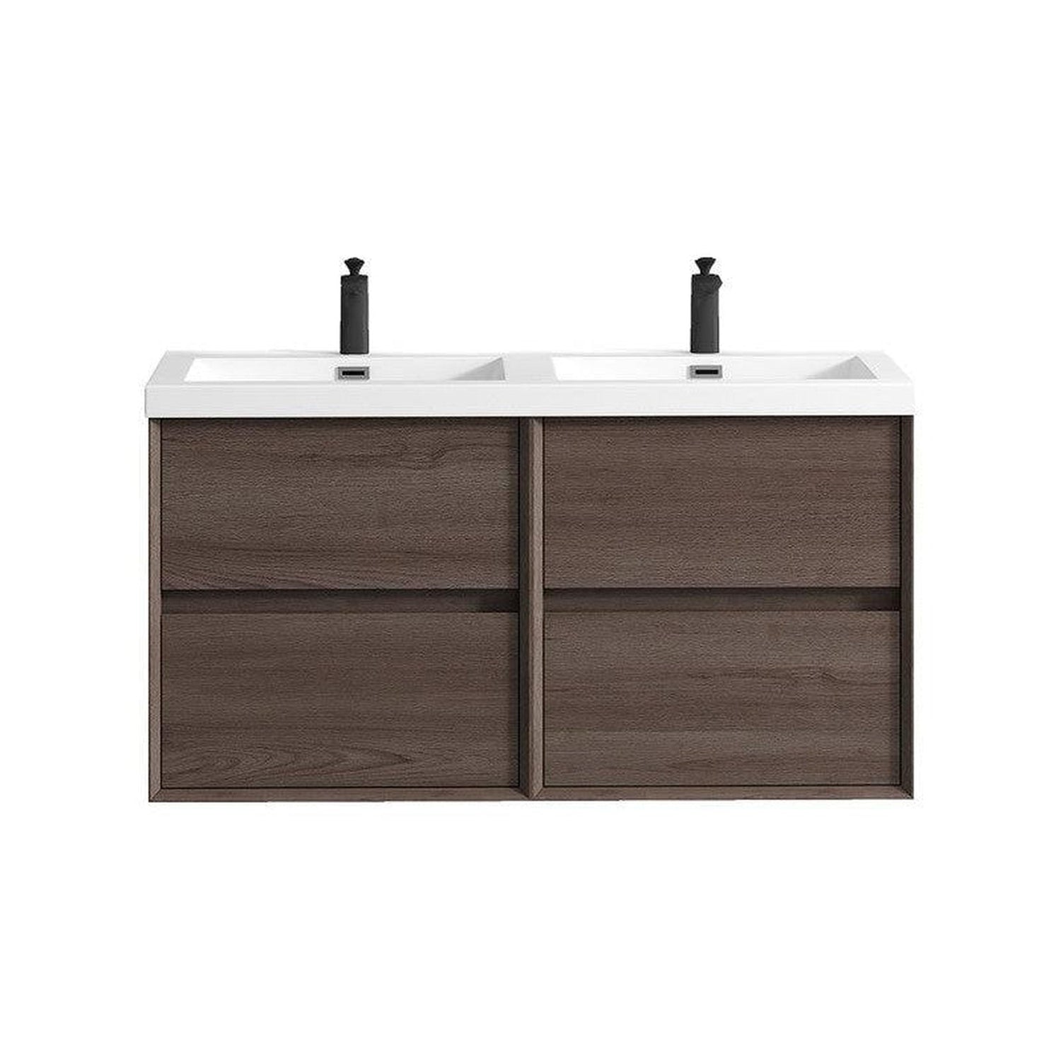 Noble 48&quot; Red Oak Wall-Mounted Modern Vanity With Double Reinforced White Acrylic Sinks