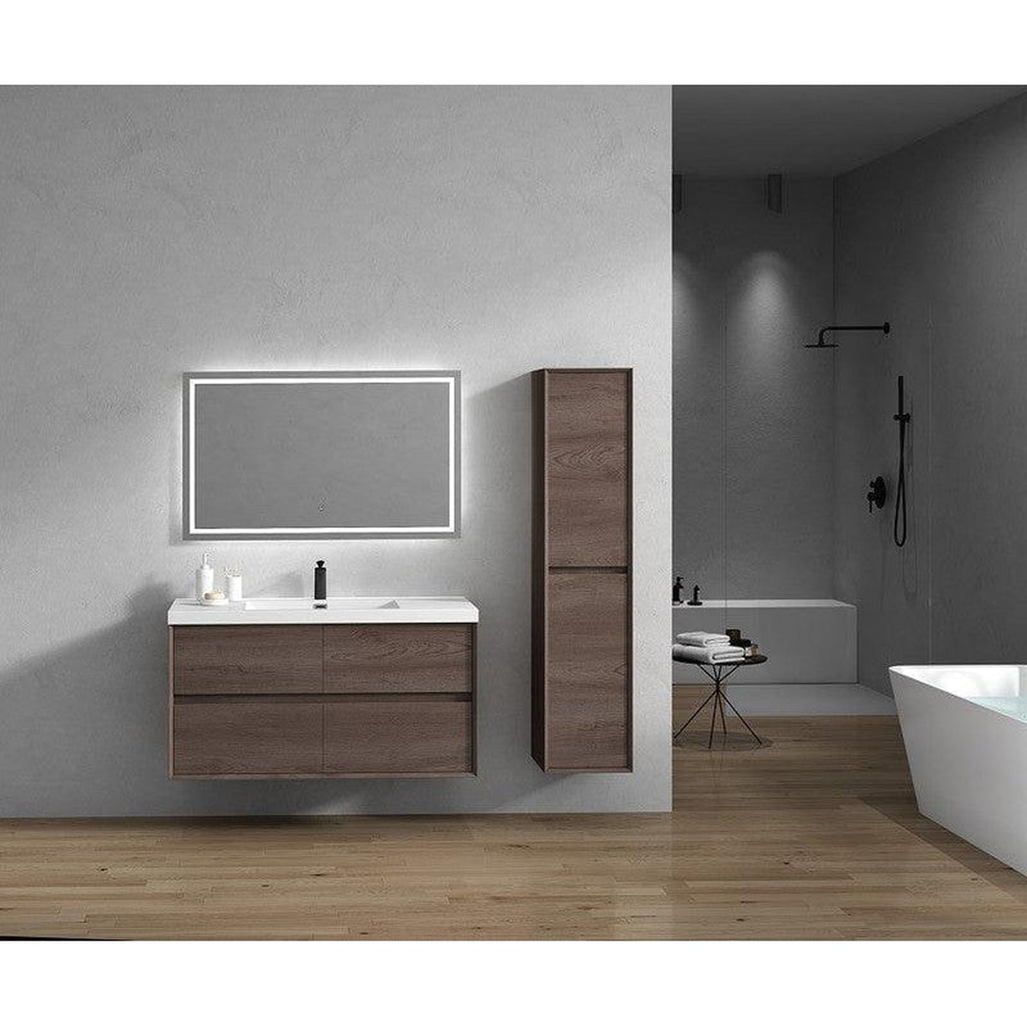 Noble 48&quot; Red Oak Wall-Mounted Modern Vanity With Single Reinforced White Acrylic Sink