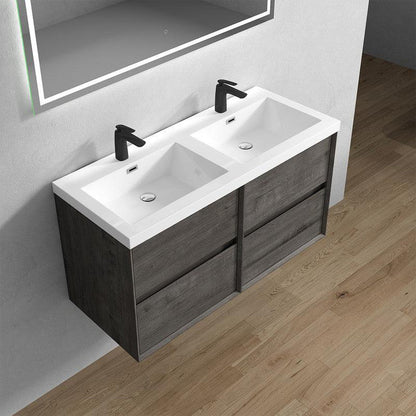 Noble 48&quot; Smoke Oak Wall-Mounted Modern Vanity With Double Reinforced White Acrylic Sinks