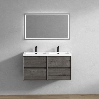 Noble 48&quot; Smoke Oak Wall-Mounted Modern Vanity With Double Reinforced White Acrylic Sinks