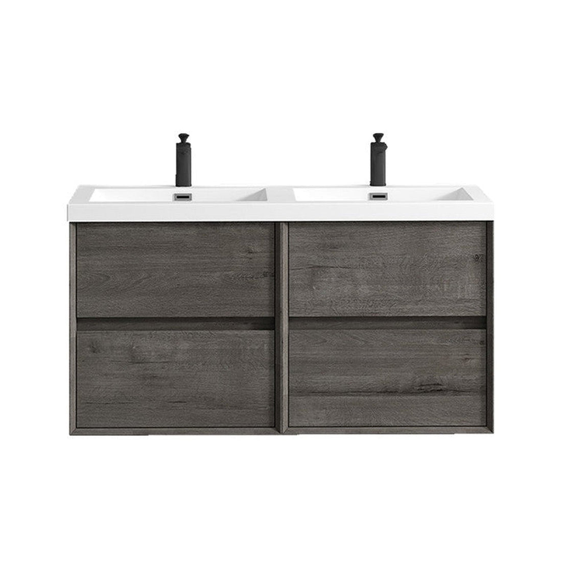 Noble 48&quot; Smoke Oak Wall-Mounted Modern Vanity With Double Reinforced White Acrylic Sinks